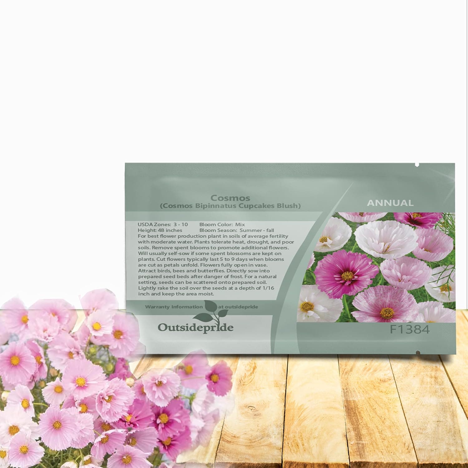 Outsidepride Cupcakes Blush Cosmos Bipinnatus Seeds - 50 Pcs Annual, Easy to Grow & Drought Tolerant Flower Seeds for Planting w/Finely Pleated Blooms, Ideal for Cut Flower & Wildflower Meadows