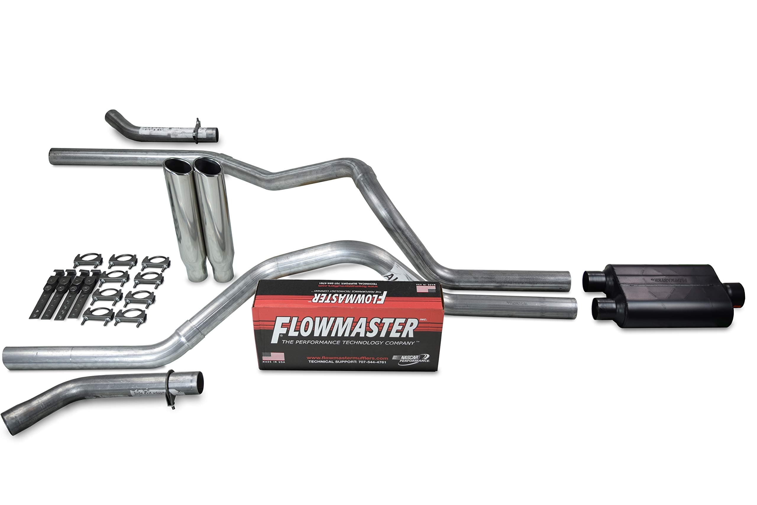 Truck Exhaust Kits - Shop Line dual exhaust system 2.5 AL pipe Flowmaster Super 44 2.5" Polished Rolled Edge Clamp on Tip Corner exit