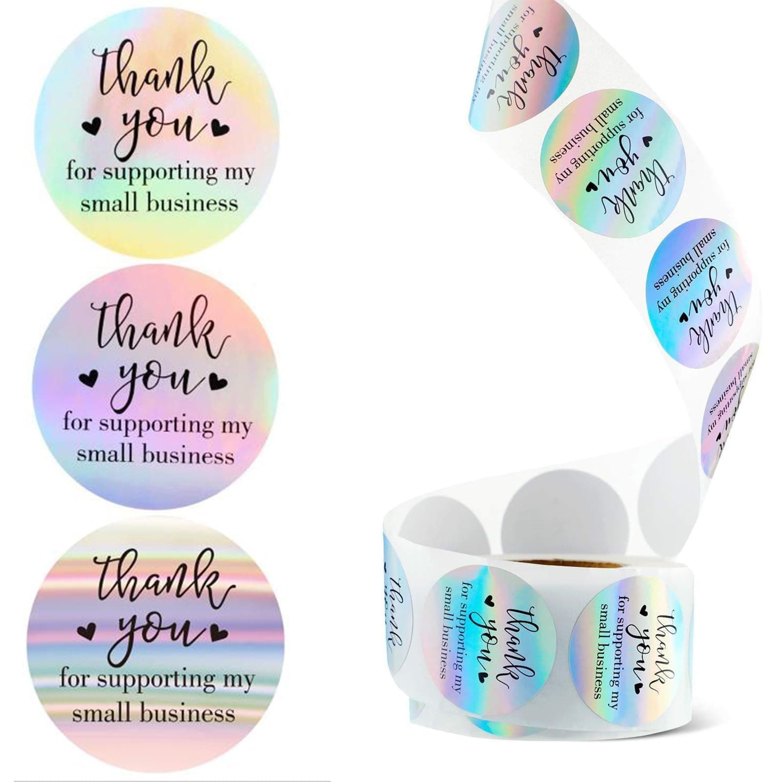 Ledander 500Pcs 2.5cm/1 inch Thank You Stickers with Adhesive Rainbow Stickers, Thank You for Supporting My Small Business Stickers for Online Retailers, Boutiques Shops (Rainbow)
