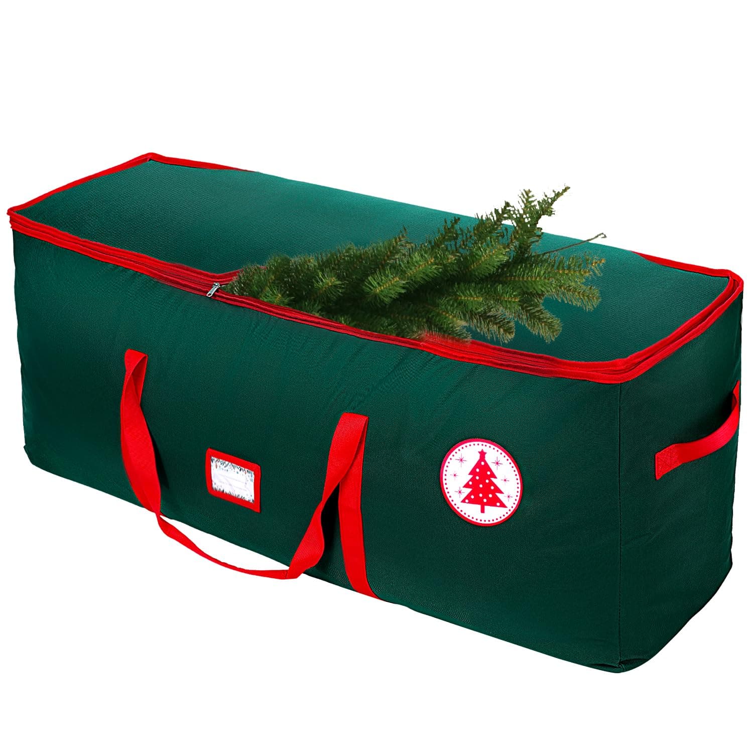 Large Christmas Tree Storage Bag, Fits Up to 7.5 ft Artificial Disassembled Trees with Durable Handles, Sleek Dual Zipper & Tag Card, Waterproof Tear-proof Holiday Xmas Bags Box for Years Use