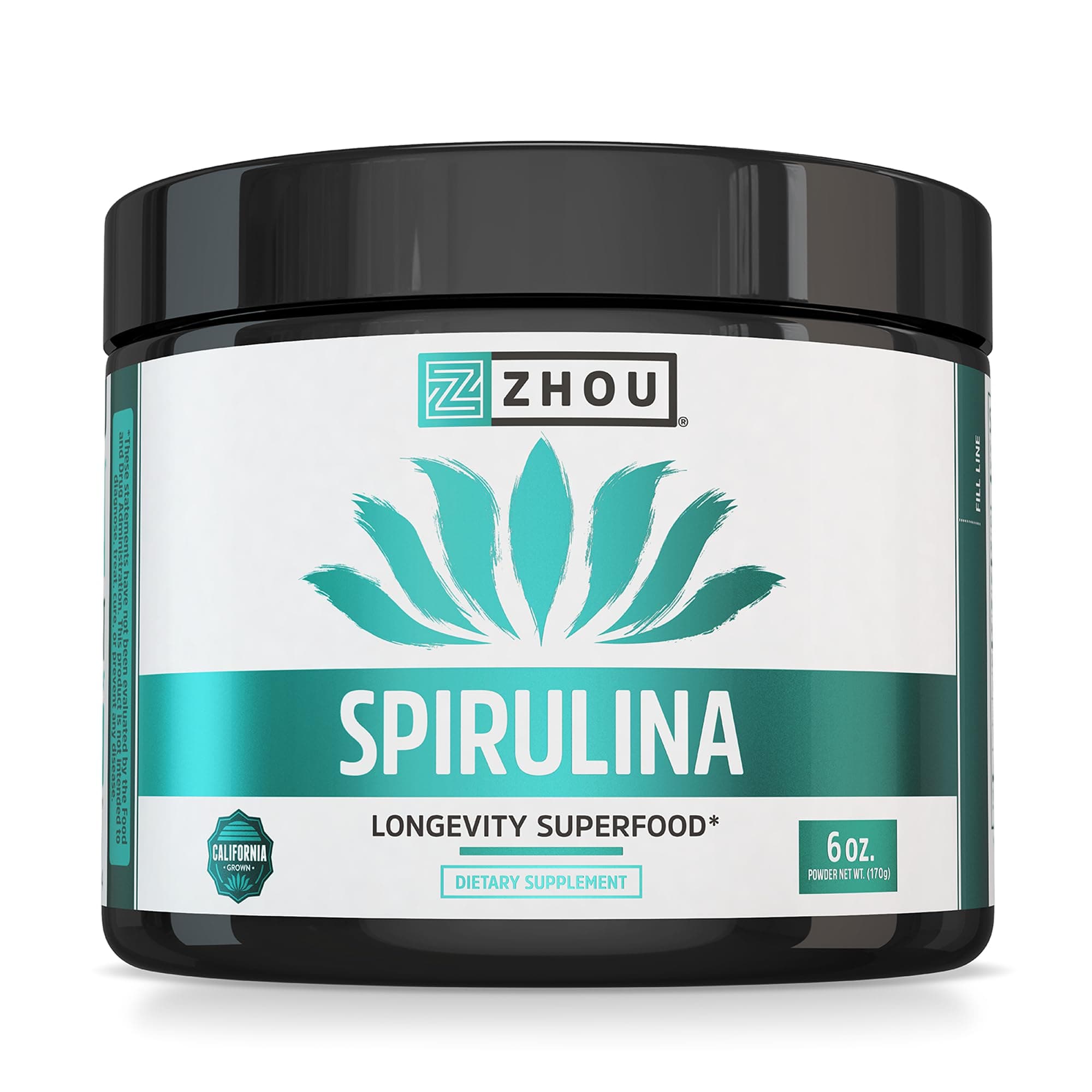 Spirulina Powder, Nutrient Rich Superfood, California Grown, 100% Pure, Vegan, Gluten Free, Non-GMO, Non-Irradiated, Perfect for Smoothies, Juices, 48 Servings, 6 oz