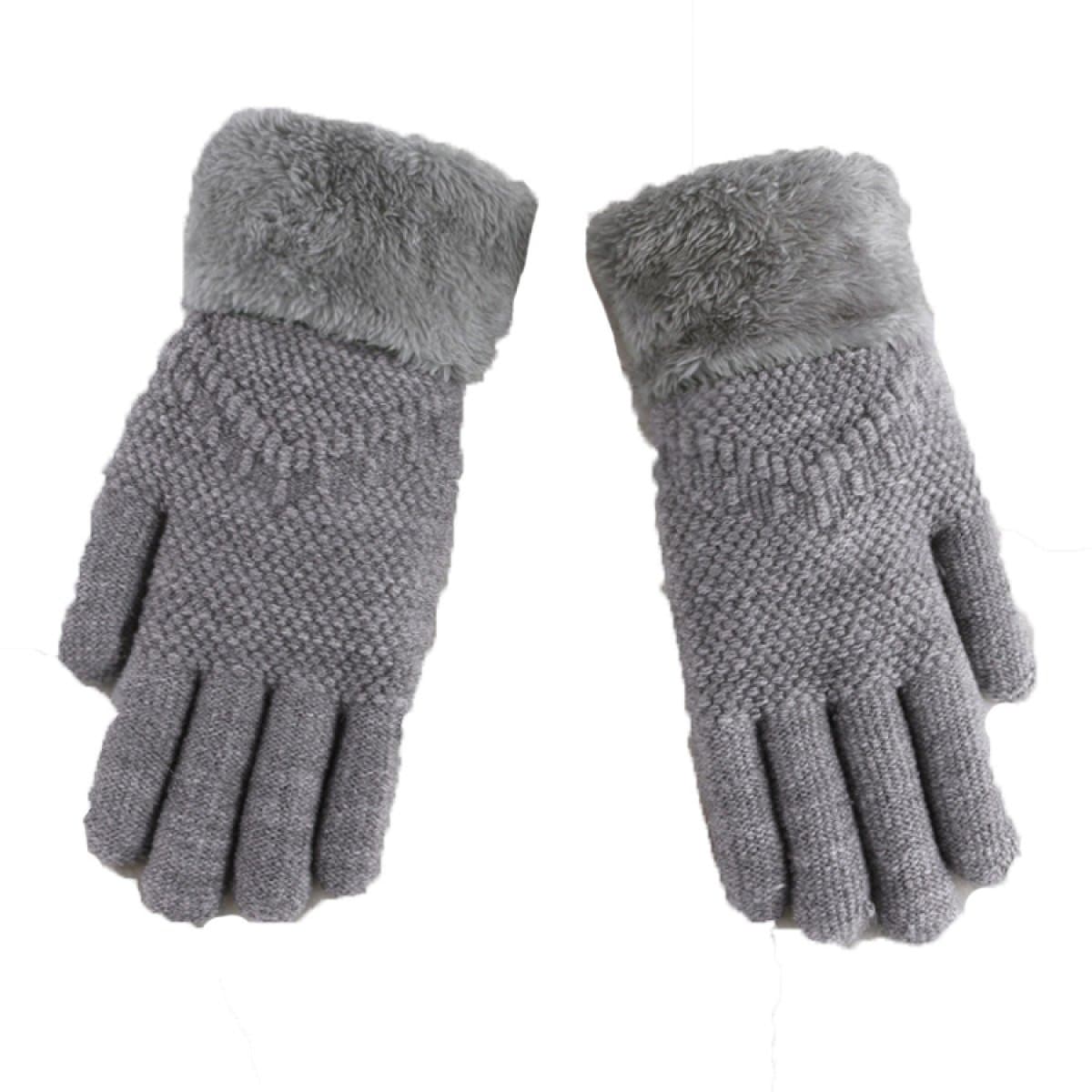 CCAILIS Ladies Fingers Knitted Gloves Fall / Winter Thickened Warmth Fingering Gloves Student Biking Outdoor Hiking Hiking,Grey-OneSize