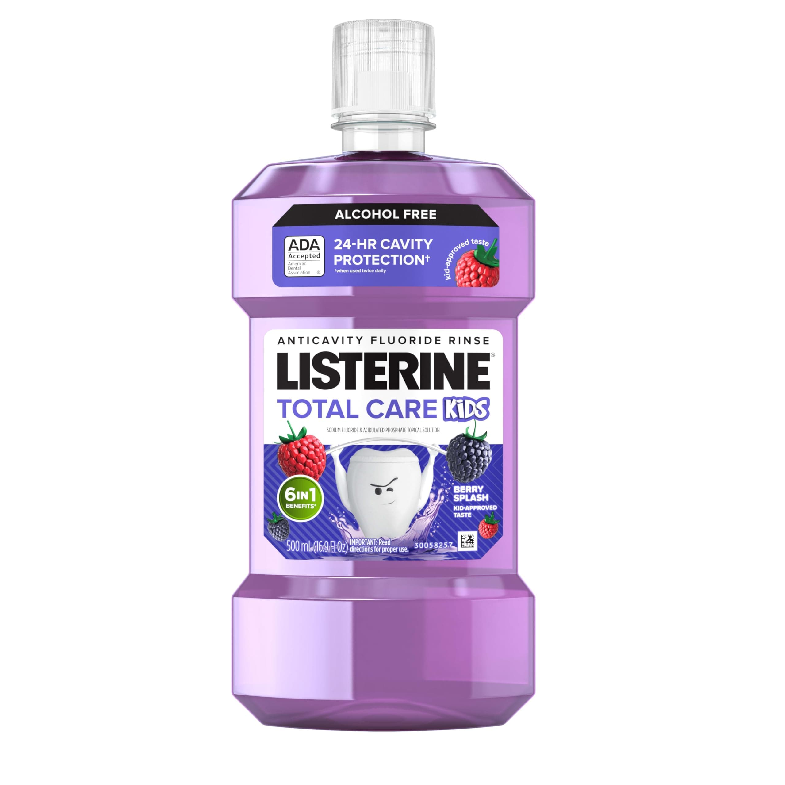 Listerine Smart Rinse Kids Alcohol-Free Anticavity Fluoride Mouthwash, ADA Accepted Oral Rinse for Cavity Protection, Berry Splash Flavor for Kids Oral Care, 500 mL