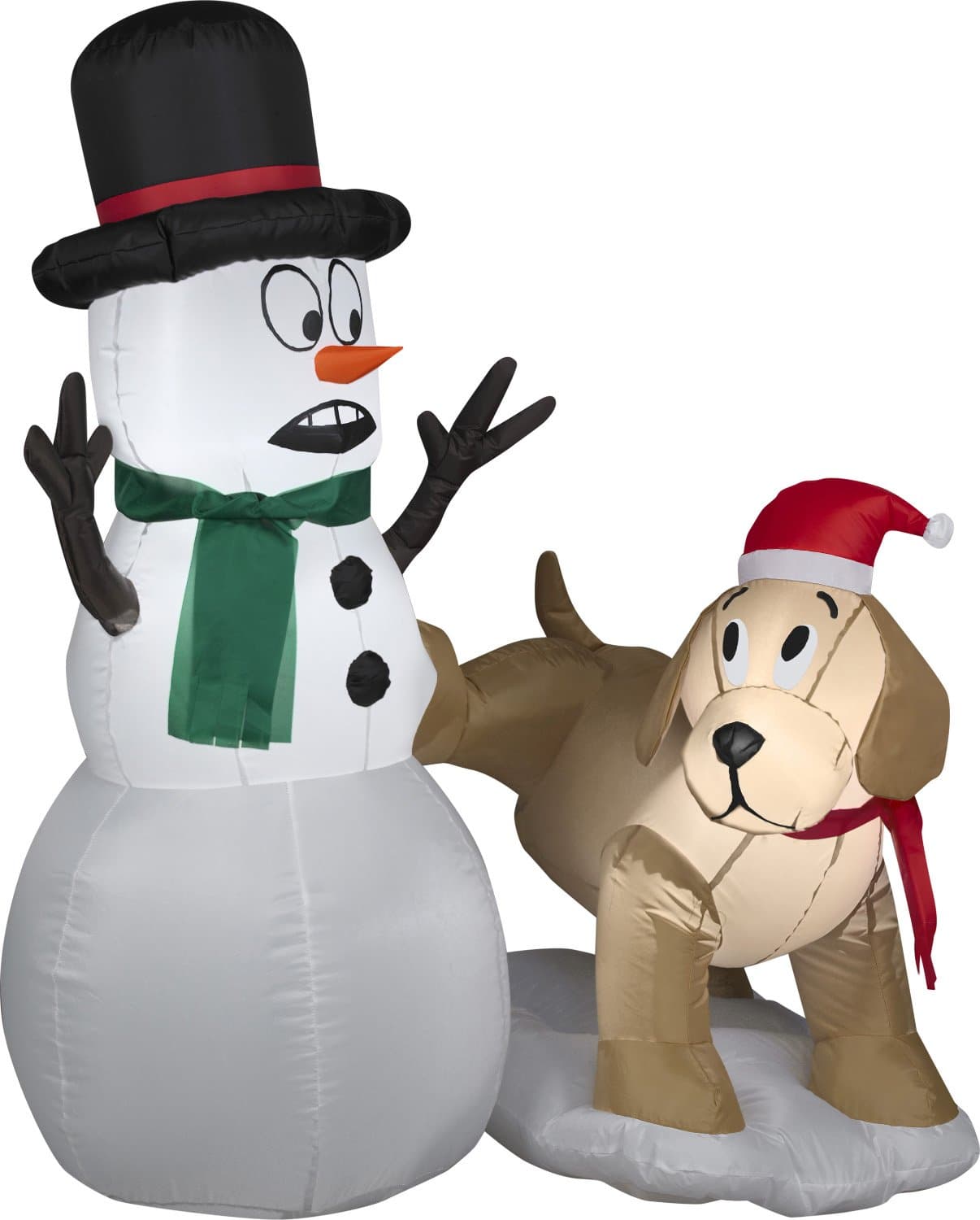 Gemmy Inflatables Holiday G08 87190 Air Blown Golden Retriever Snowman Scene Decor