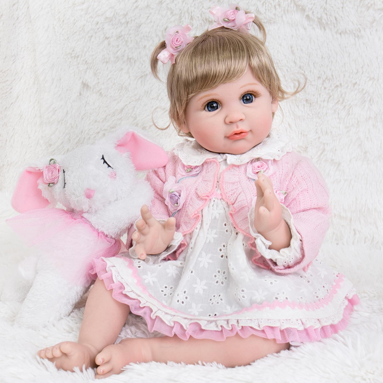 Reborn Baby Dolls 22 Inch - Realistic Baby Doll for Kids 3+ Years - Lifelike Newborn Baby Girl with Pink Outfit - Handmade Cloth Body Reborn Toddler for Gift, Collection & Role Play