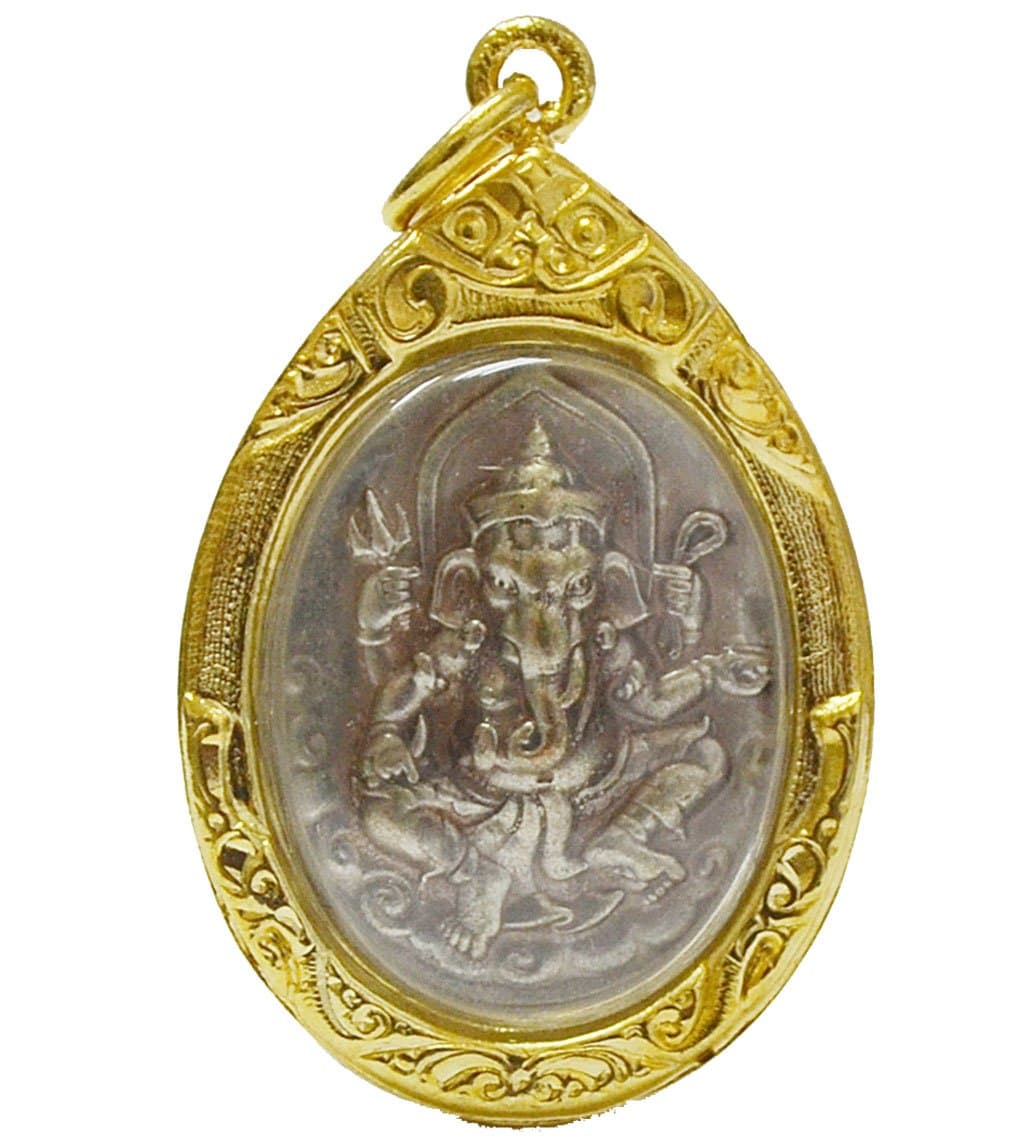 Hinduism and Buddhaism Lord Ganesh Ganesha Hindu Deity God Success Buddha Pendant Gold-plated-base Designer Locket-necklaces Thai Buddha Ganesh Necklace