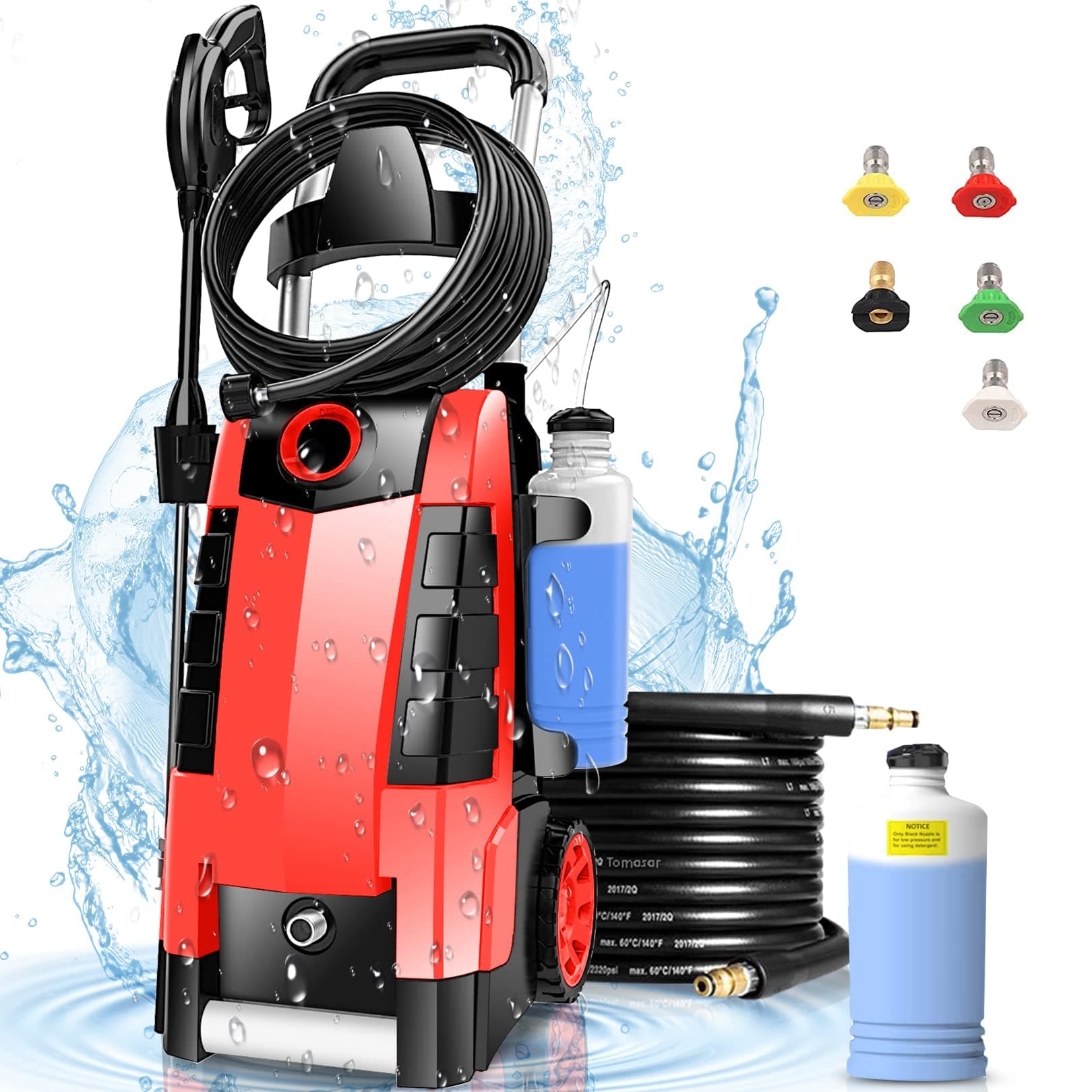 Pressure Washer, Electric Power Washer,1.9GPM 1800W High Pressure Washer, Professional Washer Cleaner, with 5 Nozzles, Soap Bottle and Hose, Best for Cleaning Cars,Driveways,Patios