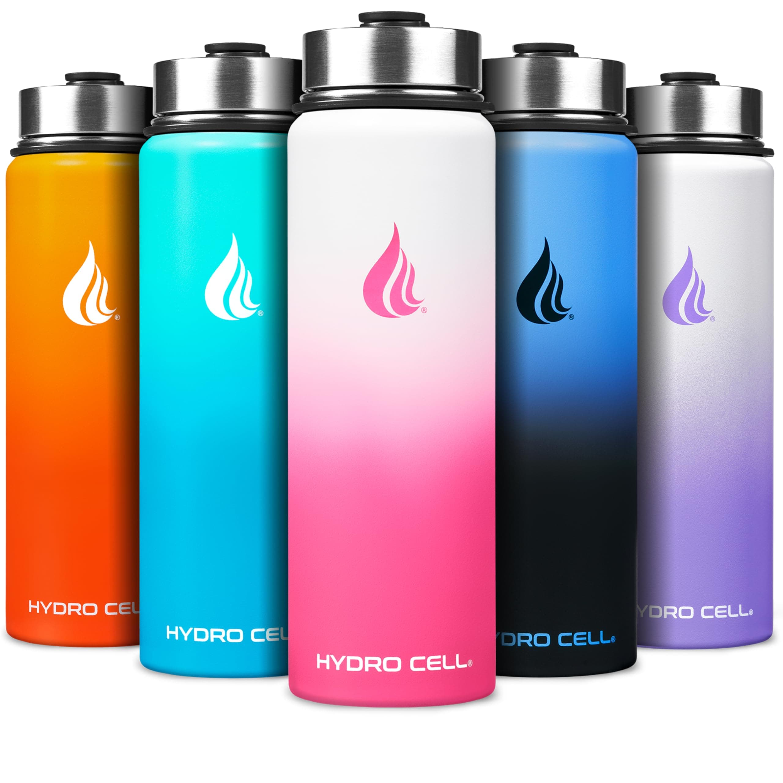 HYDRO CELL Stainless Steel Water Bottle w/Straw & Wide Mouth Lids (40oz 32oz 24oz 18oz) - Keeps Liquids Hot or Cold with Double Wall Vacuum Insulated Sweat Proof Sport Design (White/Pink 24 oz)