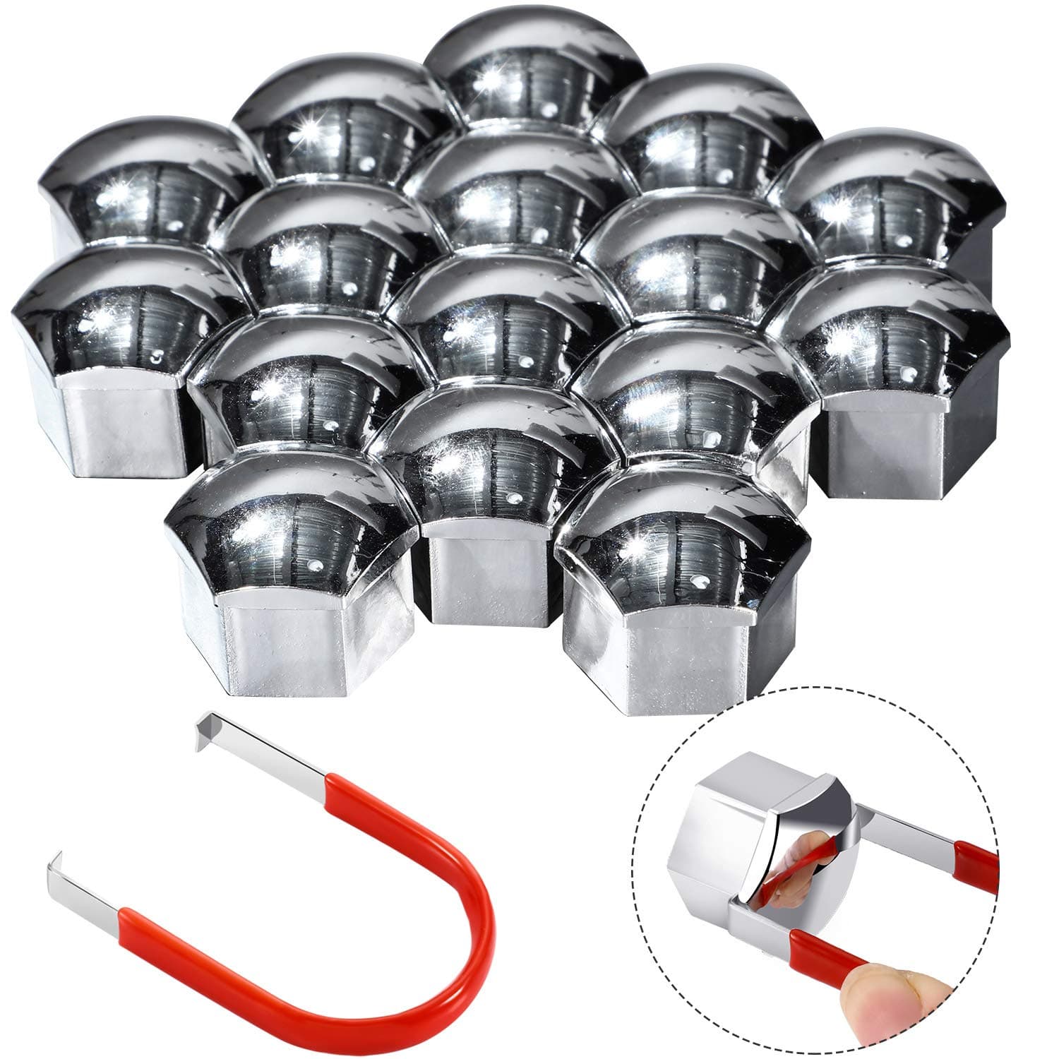 20 Pieces Wheel Nut Cap Universal Tyre Nut Covers with Removal Tool Set for Cars (Silver, 17 mm)