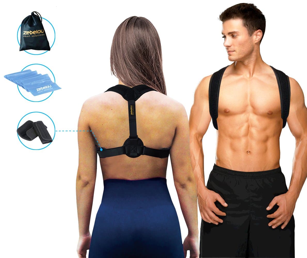 Premium Posture Corrector & Under Clothes Back Support Brace for Women Men & Kids + A Resistance Band- Adjustable Clavicle Brace Unnoticeable & Comfortable Shoulder Support for Improving Posture