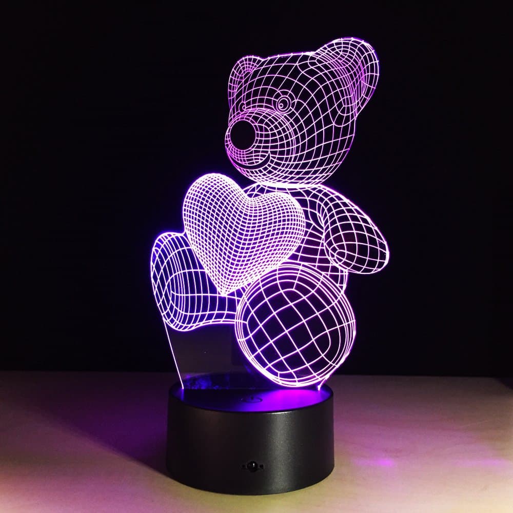 Creative 3D Visual illusion LED Lamp Bear Shape Night Lamp Best Gift For boys Acrylic Table Night light Furniture Decorative