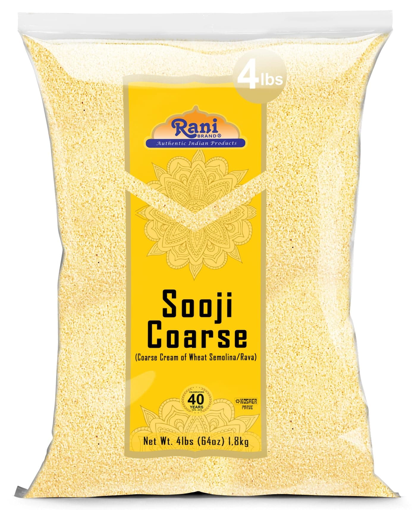 Rani Brand Authentic Indian Products Sooji Coarse (Farina, Suji, Rava, Rawa, Wheat Semolina) Flour 64oz (4lbs) 1.81kg Bulk ~ All Natural | Vegan | NON-GMO | Kosher | Origin