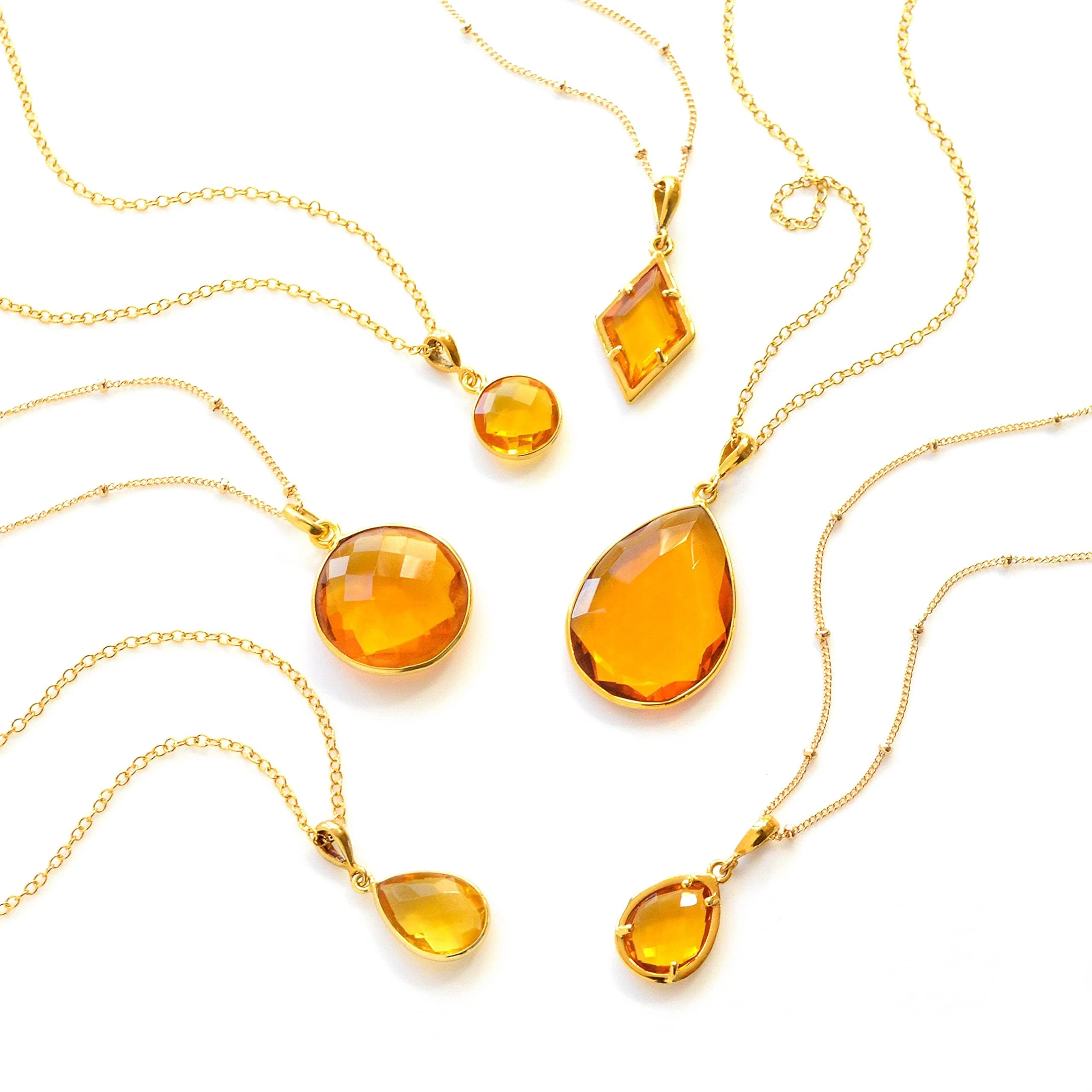 Danique Jewelry14k Gold Filled Citrine Necklace, November Birthstone • 925 Sterling Silver Custom Champagne Citrine Gemstone Necklace • Yellow Topaz Quartz Christmas Gift for Women • Teardrop Round or Diamond Shape