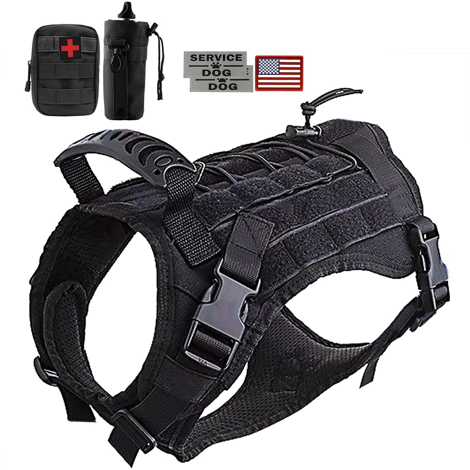 Tactical Dog Vest with Pouches, Adjustable Heavy Duty Nylon Harness for Medium Large Dogs, Service Outdoor Training Military Vest Harness with Molle System and Handle