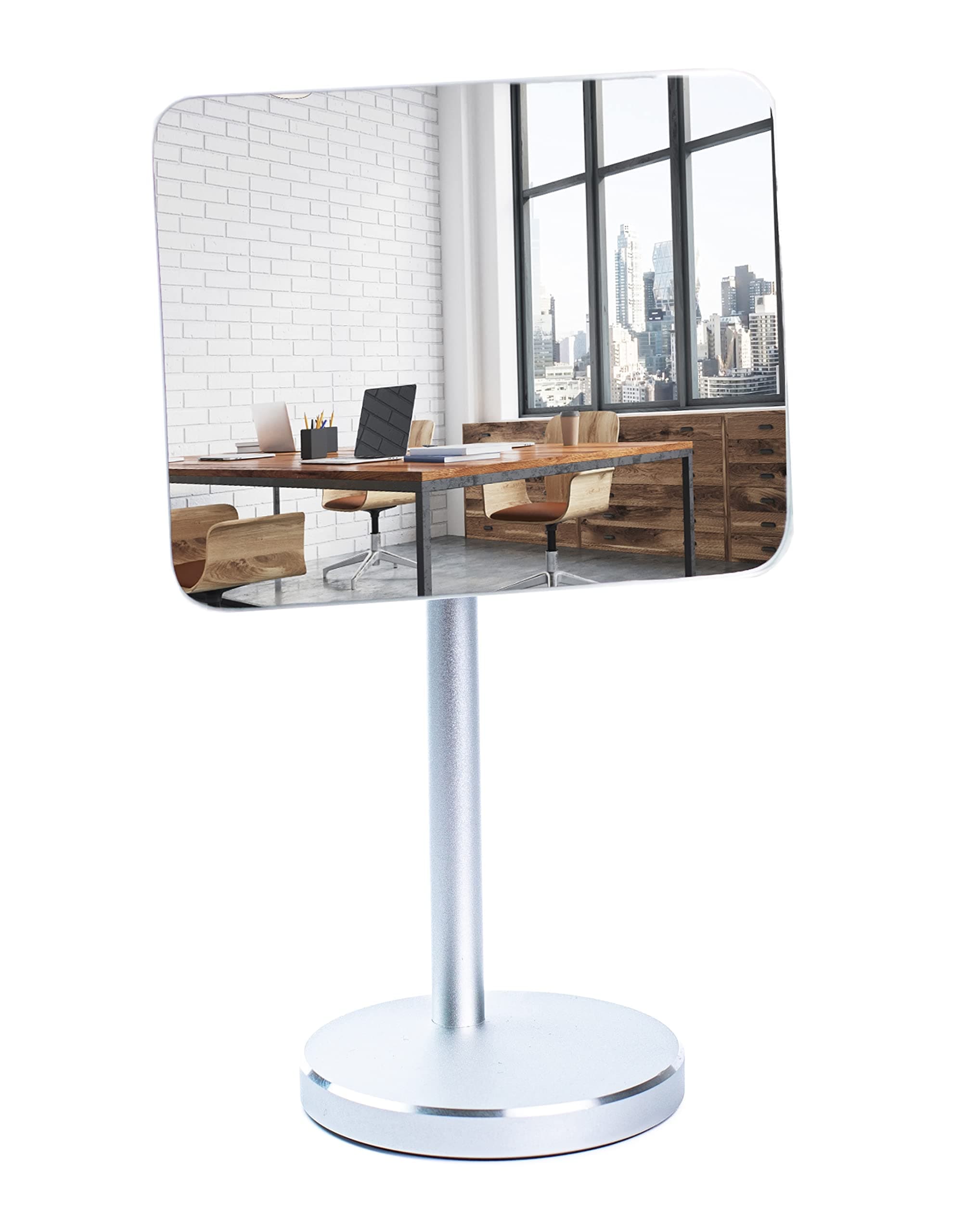 Desk and Cubicle Mirror to See Behind You, Silver Stand with Detachable Wide Angle Real Glass Mirror, Small & Discrete, Beautiful Design, Perfect Curvature for an exceptionally Clear View