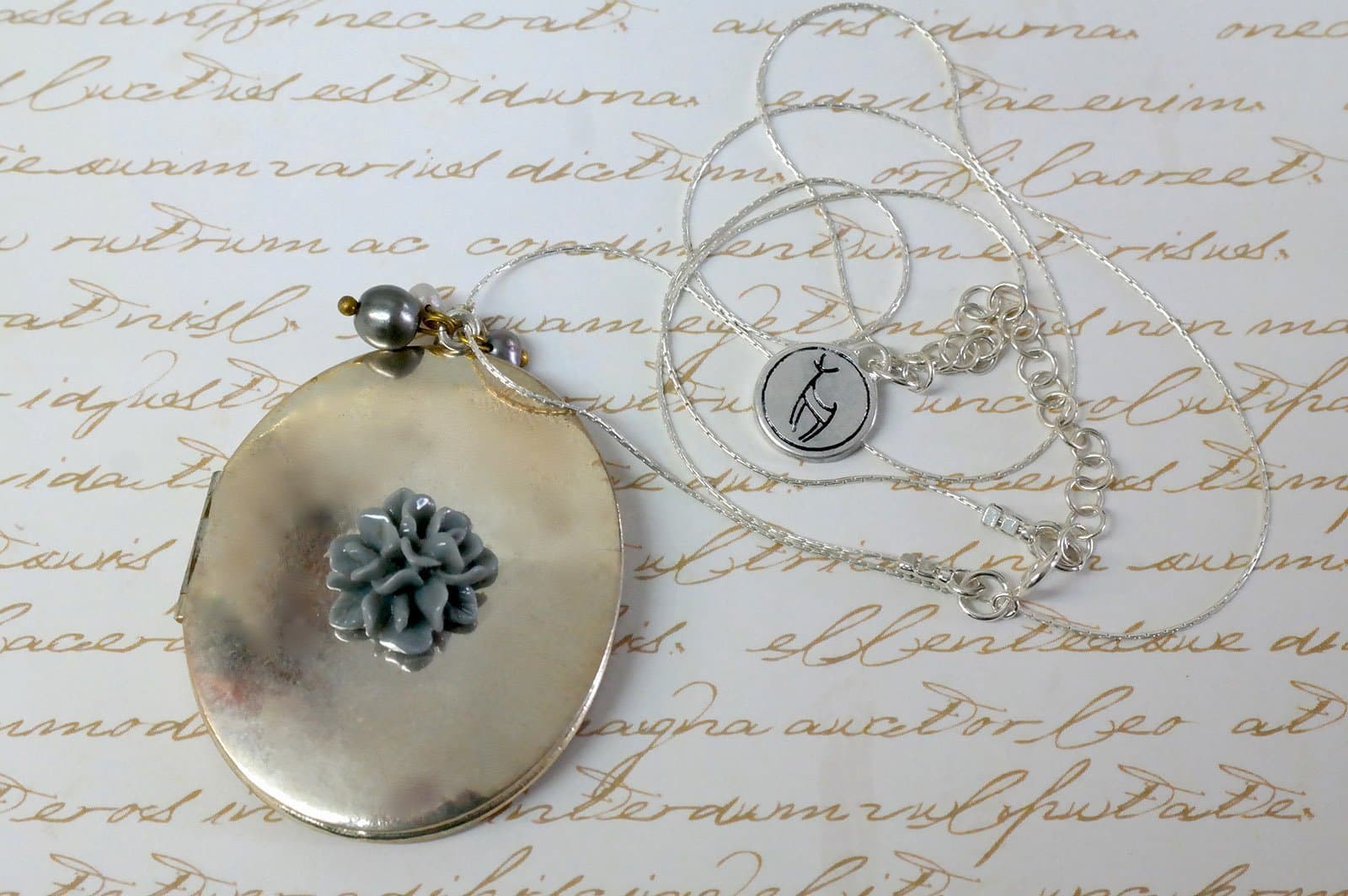 Floral Oval Silver Locket Necklace ,Dahlia flower Locket Necklace