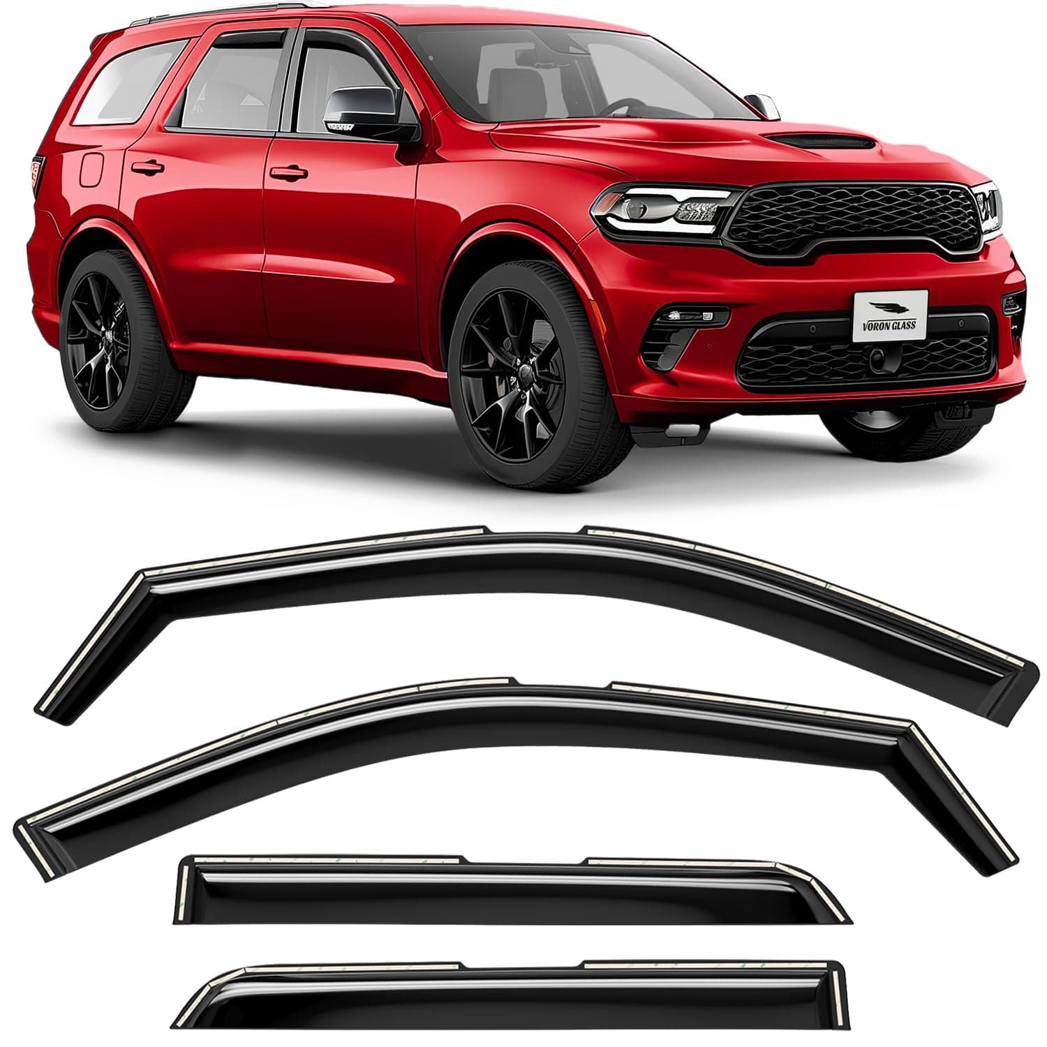 Voron Glass in-Channel Extra Durable Rain Guards for Dodge Durango 2011-2024, Window Deflectors, Vent Window Visors, 4 Pieces - 200486