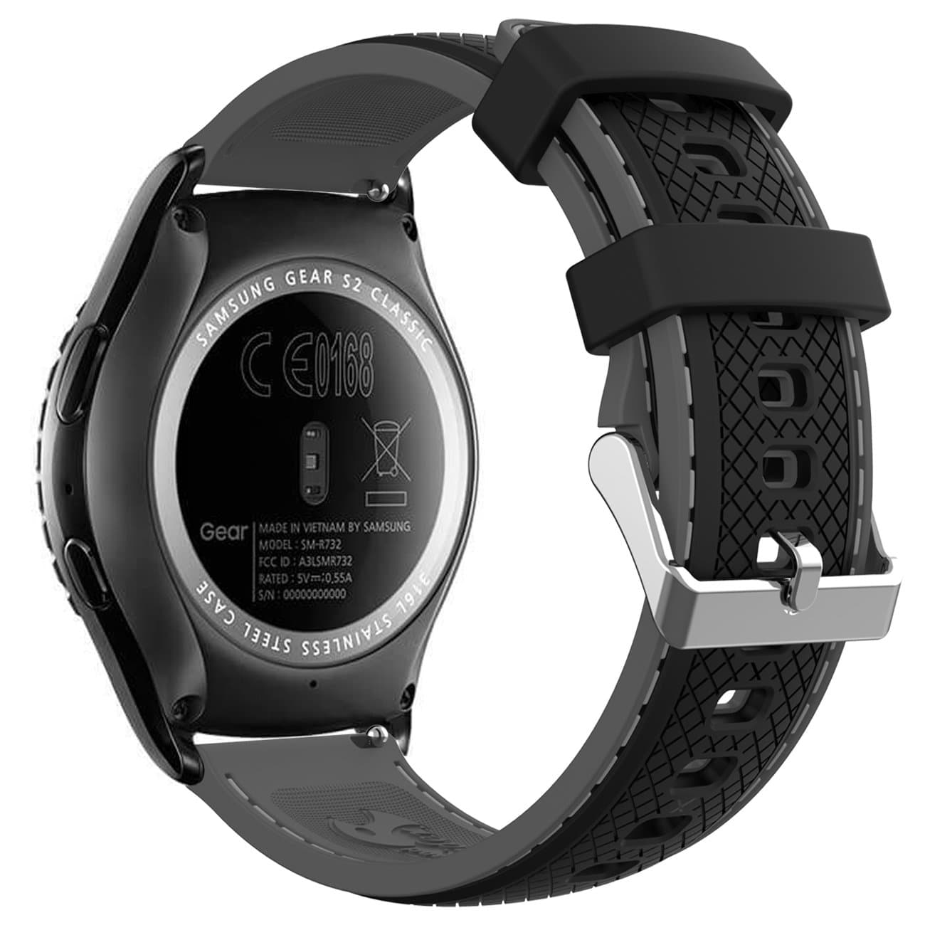 Gear Sport/Gear S2 Classic Watch Band 20mm Soft Silicone Replacement Strap Quick Release Wristband for Samsung Gear Sport(SM-R600) & Gear S2 Classic(SM-R732 & SM-R735)(NOT for Gear S2)-Black/Gray