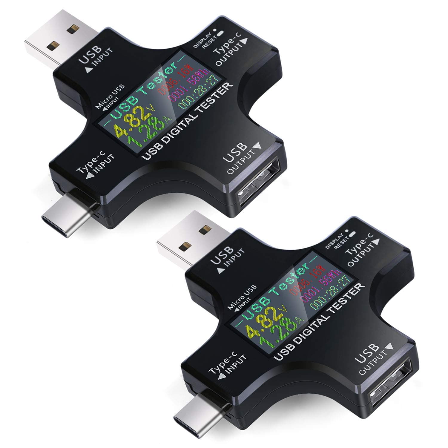 USB Power Meter, Eversame 2 in 1 USB C Power Meter Testers LCD Digital Multimeter, USB C Voltage Current Voltmeter Amp Volt Ammeter Detector USB Cable Charger Indicator DC3.6-30V/0-5.1A (2-Pack)