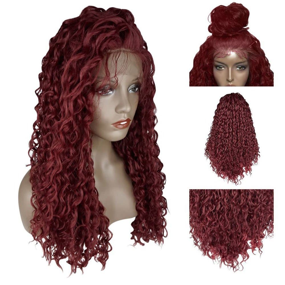 Long Curly Synthetic Lace Front Wigs Soft Glueless Half Hand Tied Hair Heat Resistant Synthetic Lace Front Wig for Women 22 Inches 99J