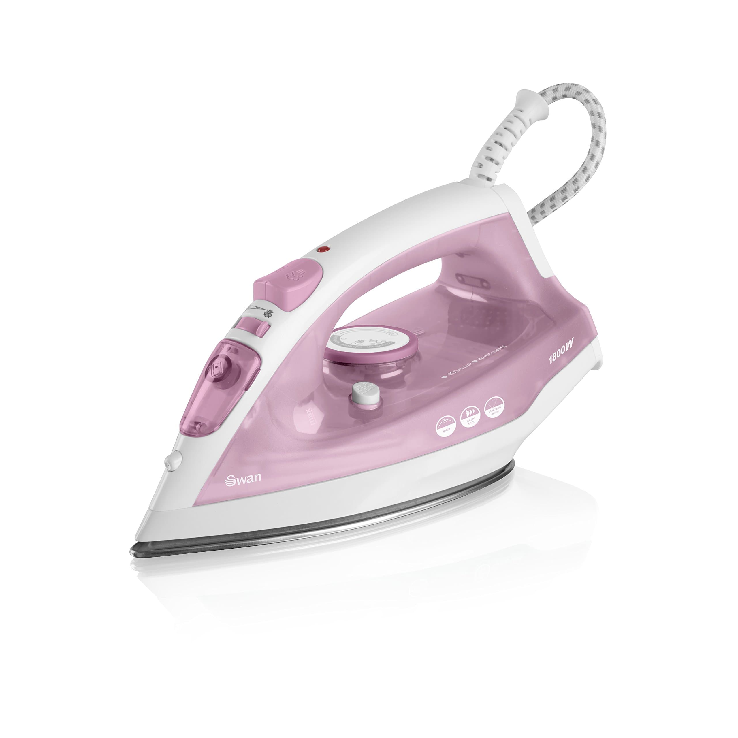 Swan SI30140N Stainless Steel Soleplate Steam Iron, Energy Efficient, Lightweight and Compact,1800W, Pink