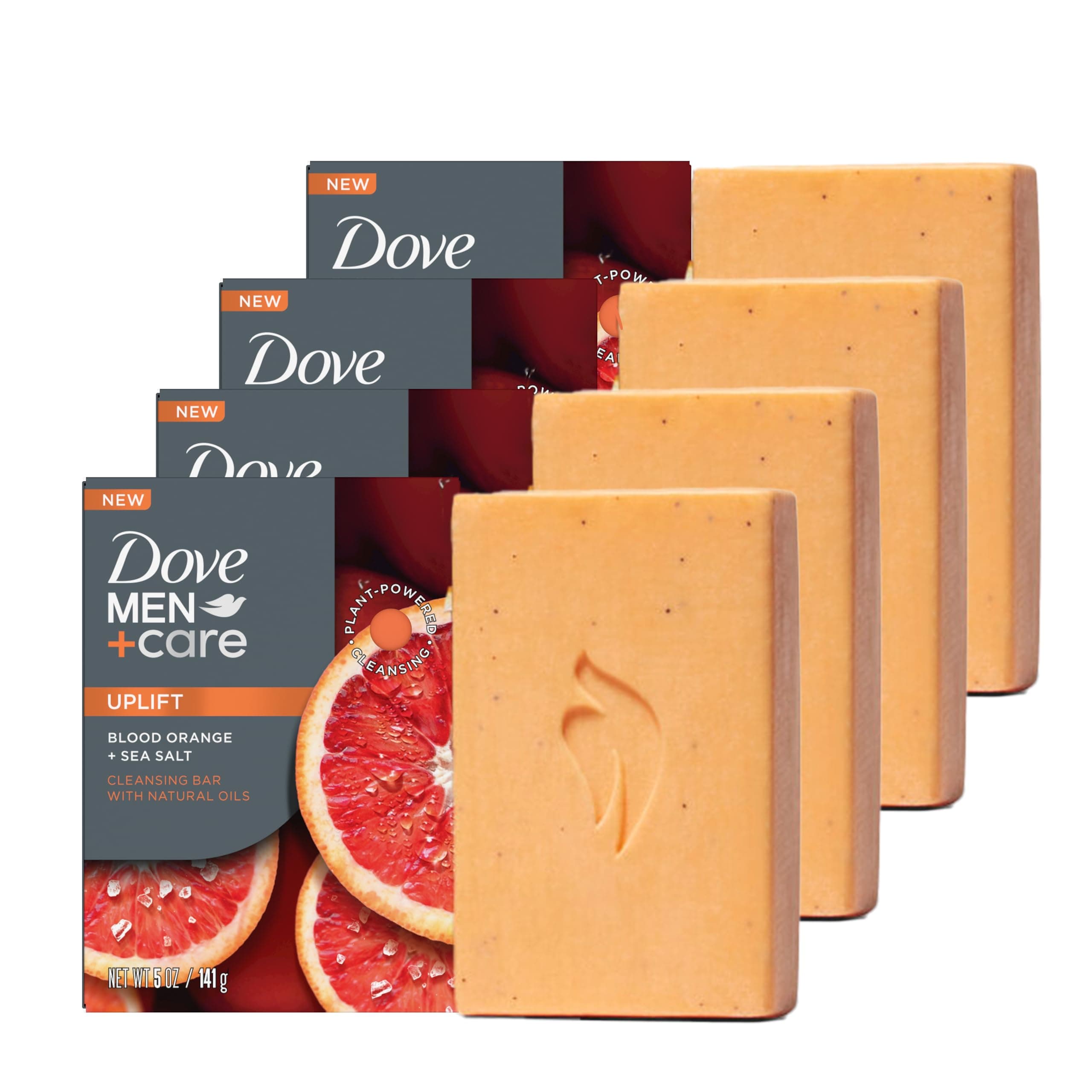 Dove Men+Care Cleansing Bar Soap Blood Orange + Sea Salt 4 Bars to Rebuild Skin in the Shower, a 4in1 Hair, Body, Face & Shaving Bar with Plant-Based Cleanser and Natural Oils 5 oz