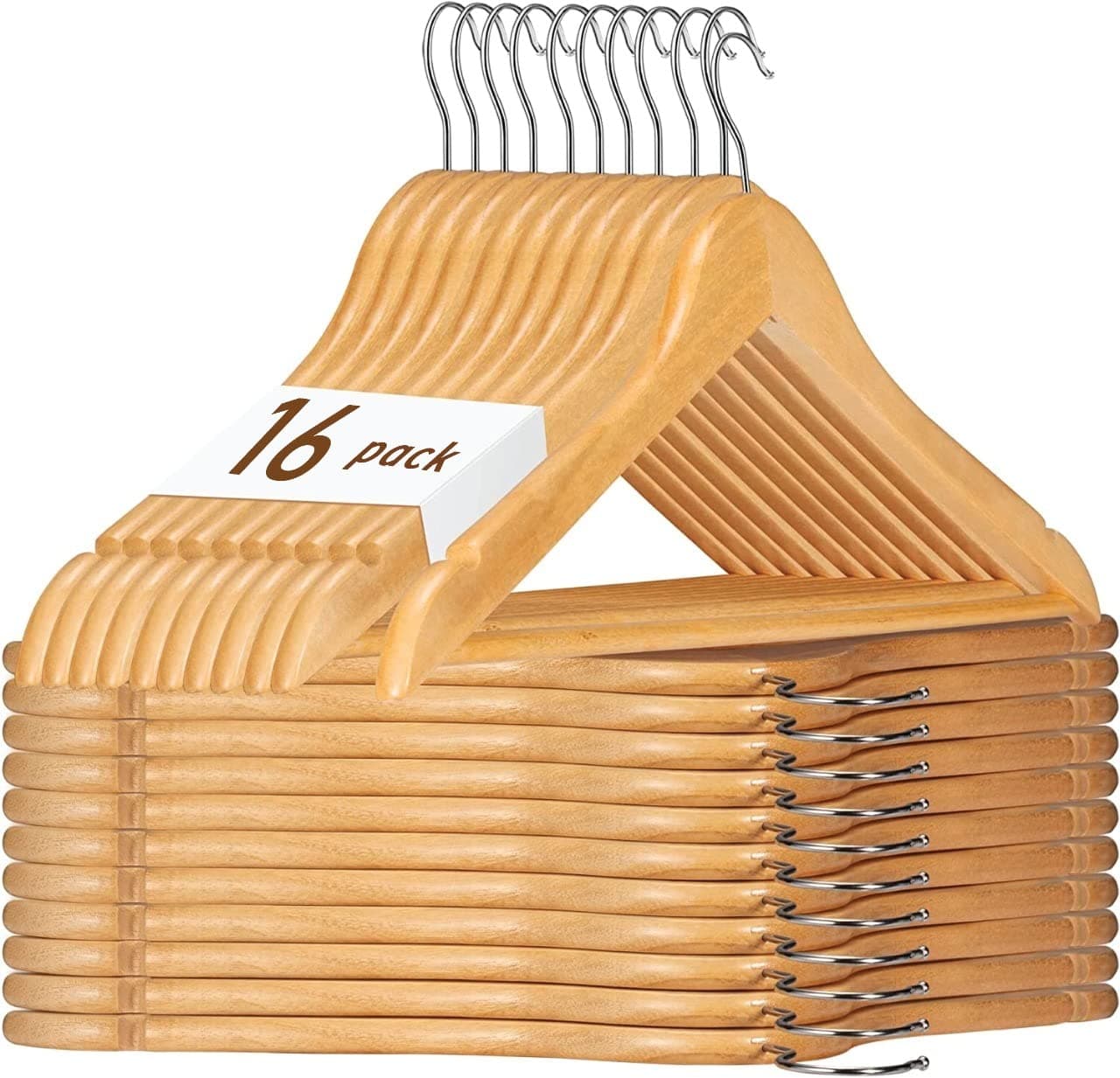 HOUSE DAY Wooden Hanger 16 Pack Wooden Suit Hanger Non-Slip Cloth Hangers Wooden Clothes Hanger Smooth Finish Wooden Coat Hanger Premium Wooden Hangers for Clothes Dress Suit (Natural)