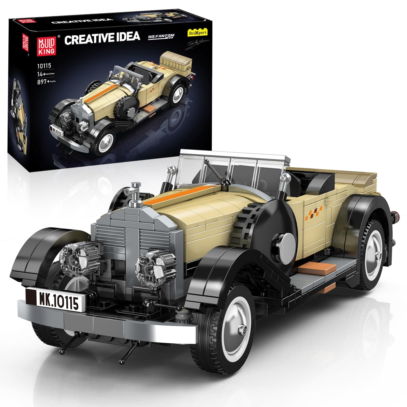 10115 Classic Vintage Car Building Kit, Retro Car Building Blocks Sets, 1:16 Scale Convertible Sports Cars Display Model, Collectible Set for Adults to Build, Toys for Youth(897 Pieces)