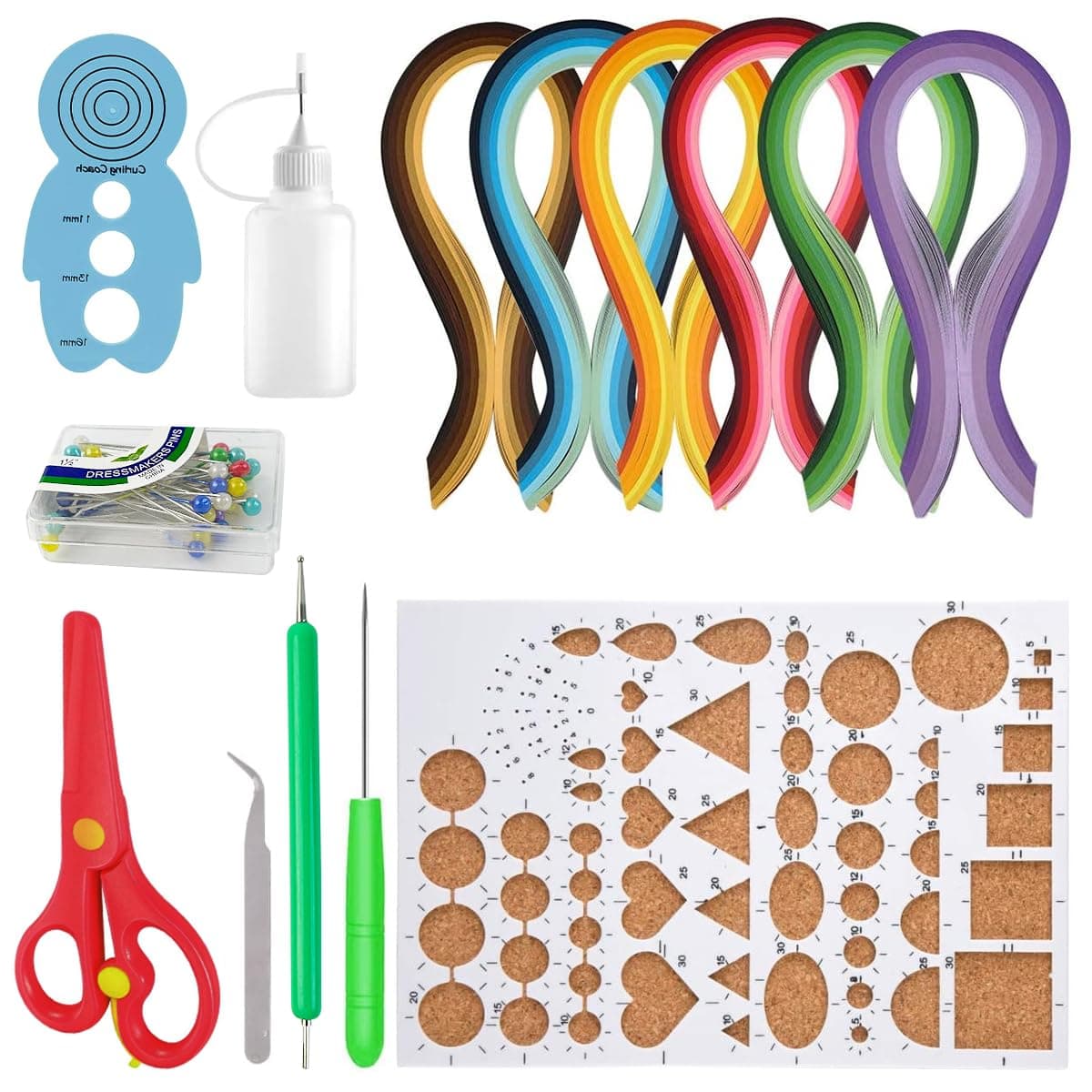 HASTHIP Paper Quilling Kit - 30 Colors Strips, Tool Set, Template Board, Curling Tool, Scissors Set, Accessories for DIY Craft, Multicolor