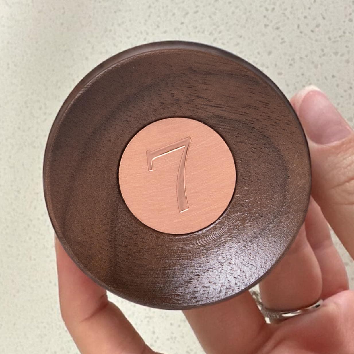 UniArea 7 Year Anniversary for Him Gift - Copper Gifts 7th Anniversary Wedding for Husband Wife Her Couples, Wood Ring Tray Hand Made Mini Solid Walnut Wood Ring Dish with Copper Inlay 2×0.75 in