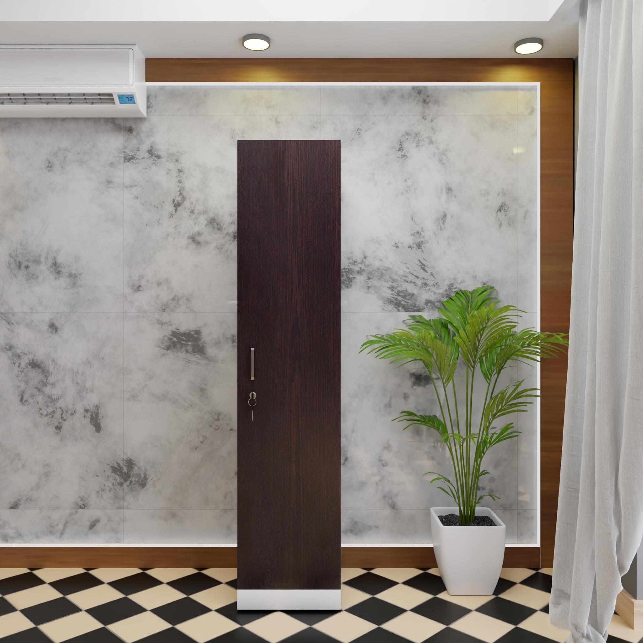 VIKI Wardrobe | Wooden Almirah for Clothes,Door for Bedroom, 1 Door Wardrobe with Doors (Frosty White, Dark Wenge - 40D x 40W x 180H) | 1 Year Warranty | DIY