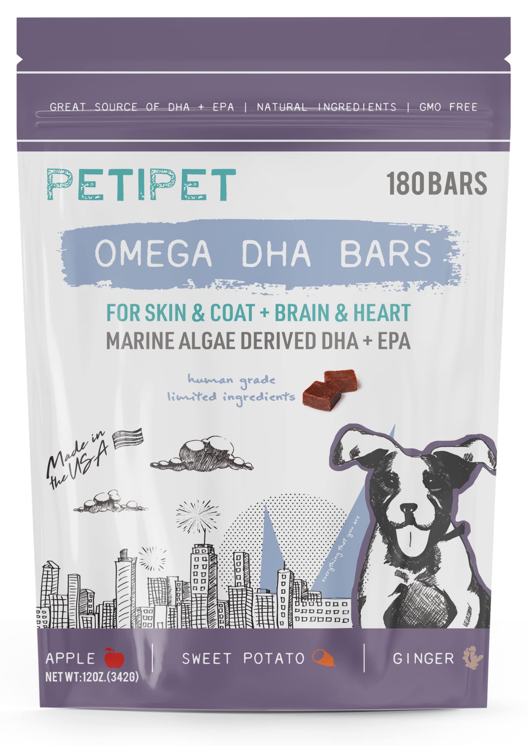 Omega 3 Vegan Chew Treats for Dogs - EPA & DHA - Itchy Skin, Soft & Shiny Coat, Shedding, Mange & Hot Spots Treatment, Joint Inflammation, Heart & Brain Health Natural Dog Supplement