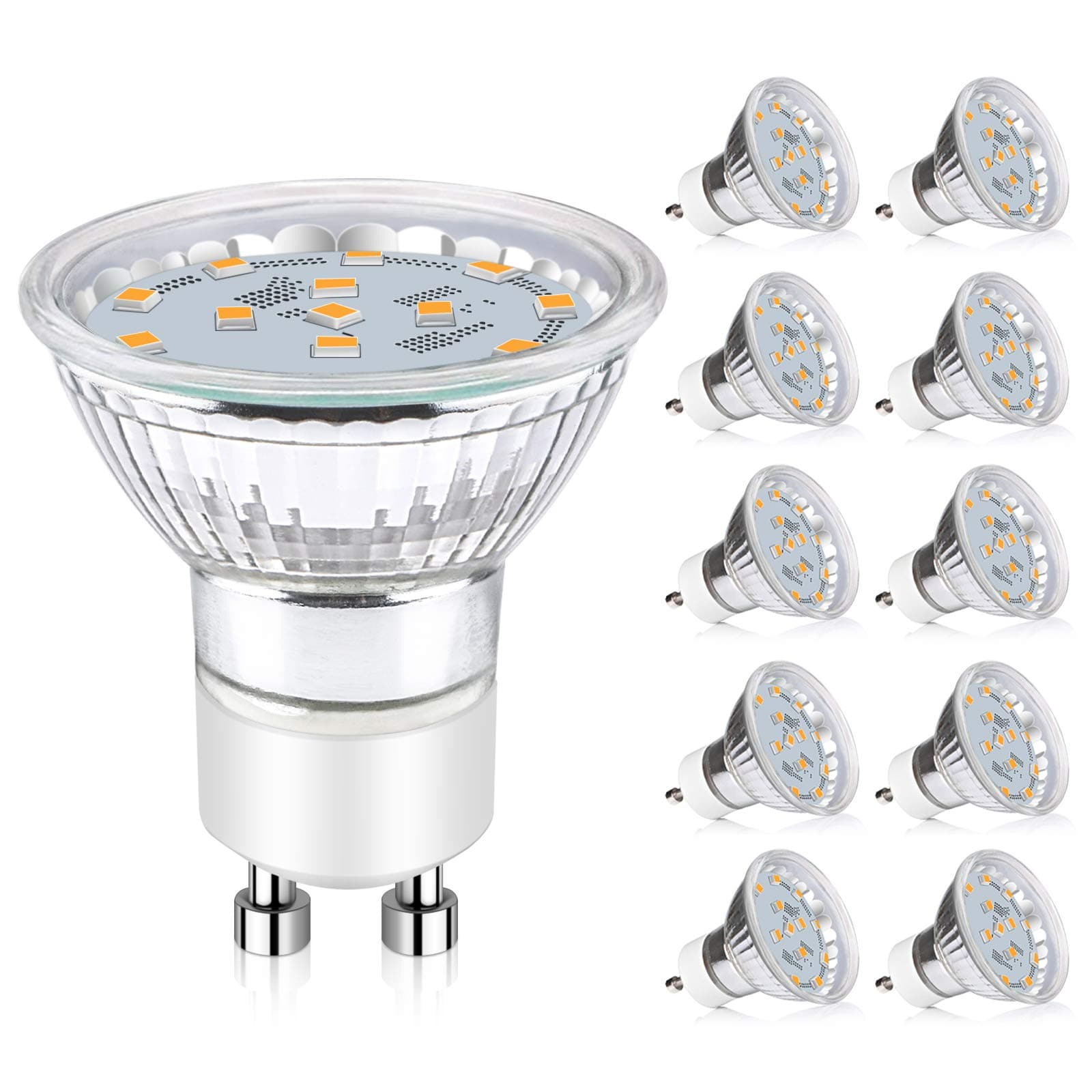 Ascher GU10 LED Light Bulbs, 50W Halogen Bulbs Equivalent, 4W, 400 Lumens, Non-Dimmable, 2700K Warm White, 120° Beam Angle, LED Bulbs for Recessed Track Lighting, GU10 Base, Pack of 10