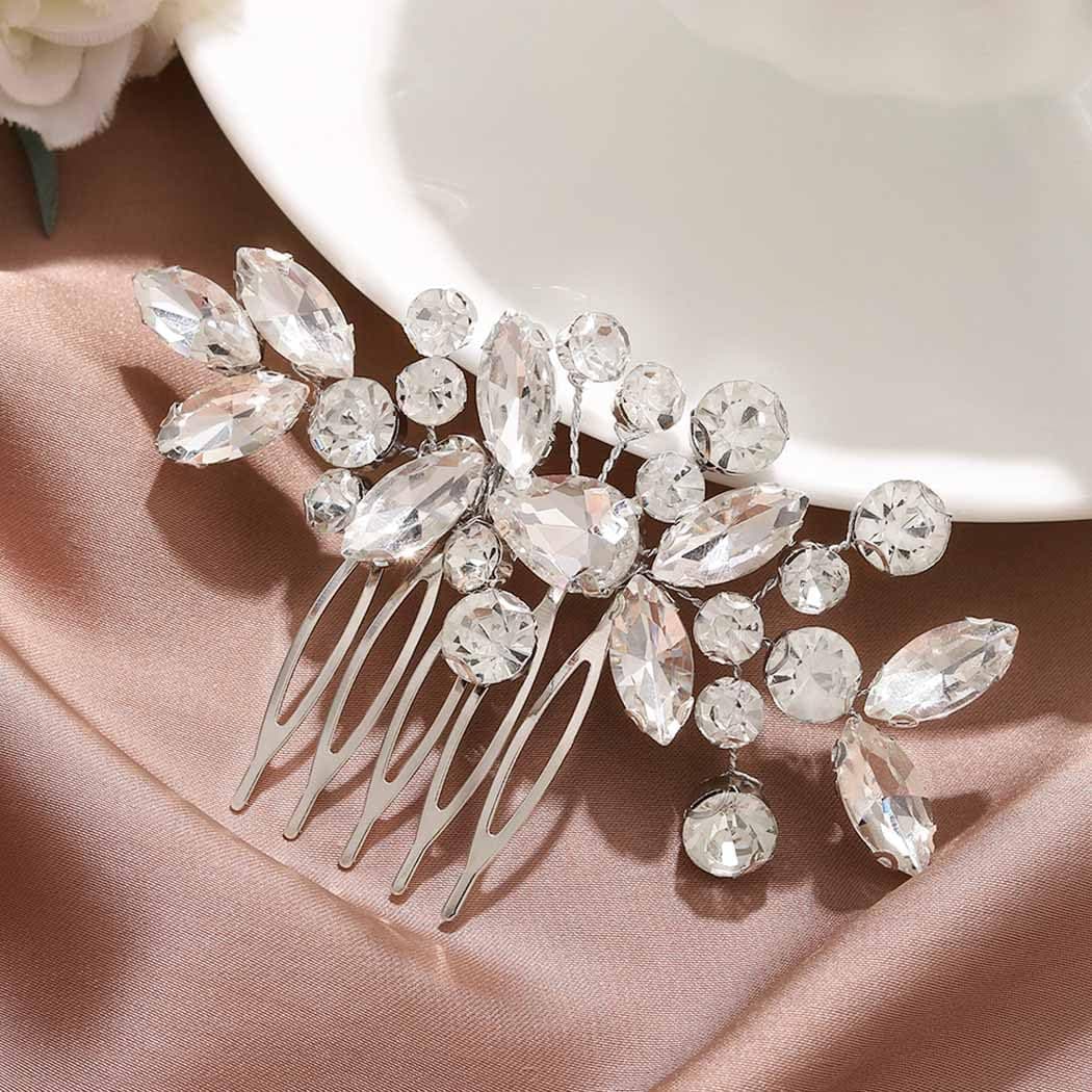 Catery Crystal Wedding Hair Comb Rhinestone Bridal Hairpieces Bridesmaid Clips Accessories for Brides and Women (A Silver)