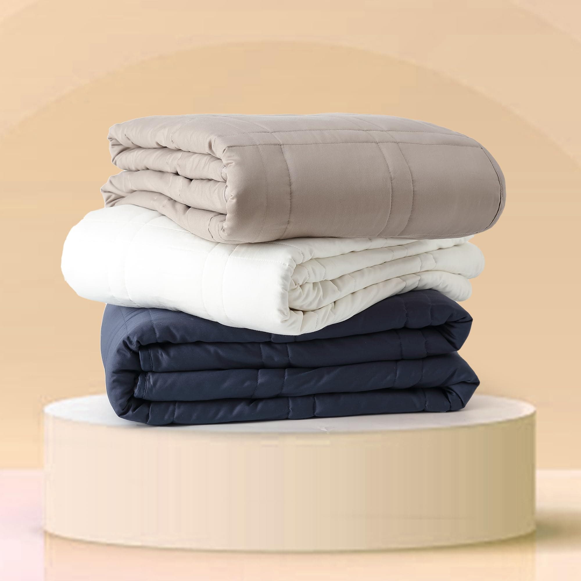 Weighted Blanket for Adults 12 lb Throw (Pebble White, 42"x72") | Cool & 100% Cotton | Machine Washable & Dryer Safe | Glass Microbead Fill