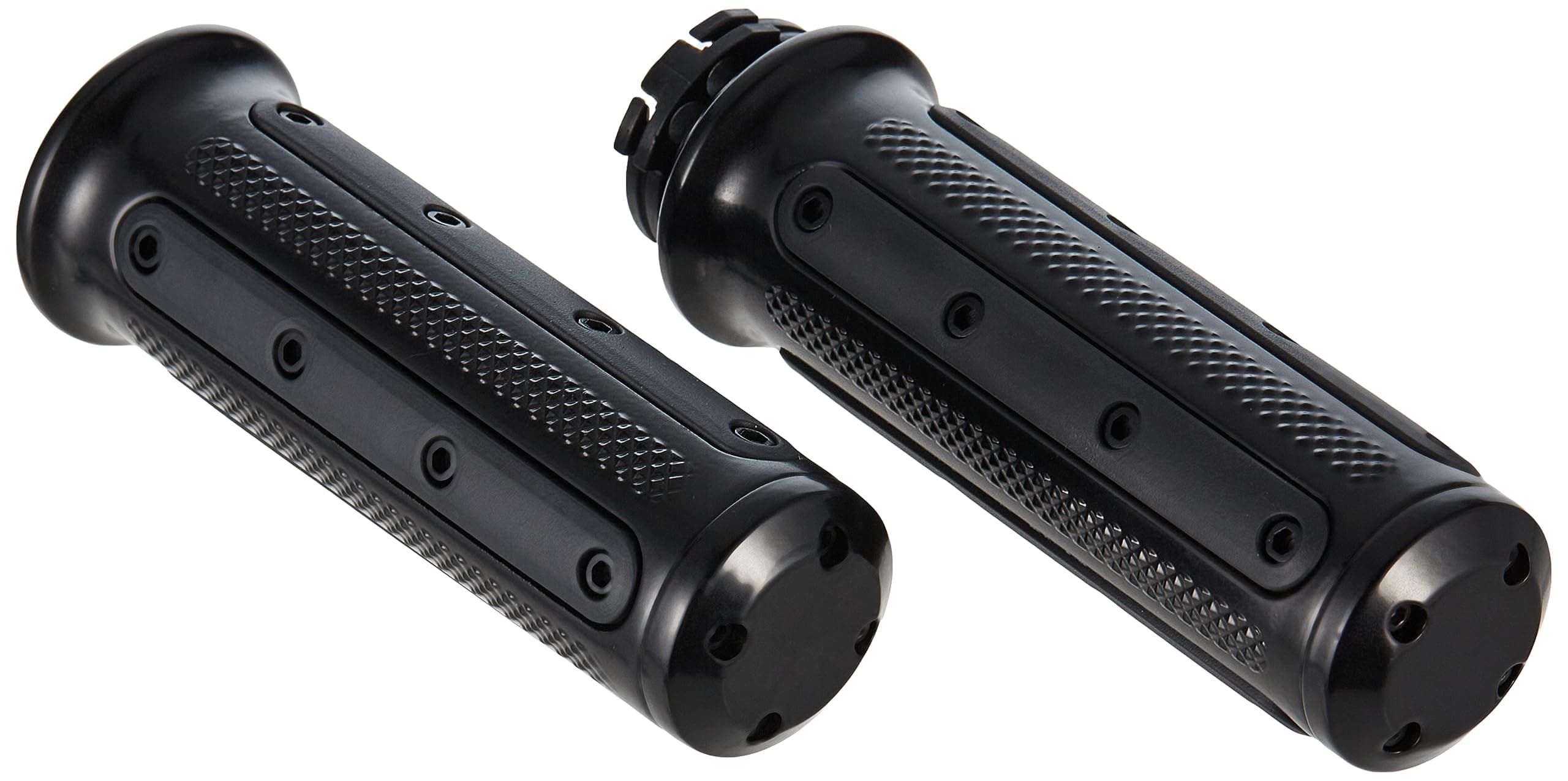 6121 Motorcycle Handlebar Accessory: Heavy Industry Grips With End Caps For Dual Cable Throttle Control: 1982-2019 Harley-Davidson Motorcycles, Satin Black, 1 Pair