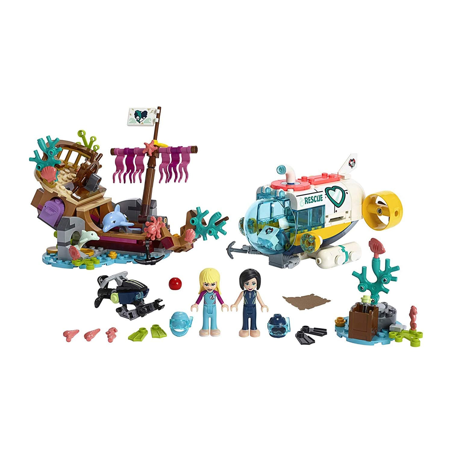 Friends Dolphins Rescue Mission 41378 Building Kit with Toy Submarine and Sea Creatures, Fun Sea Life Playset with Kacey and Stephanie Minifigures for Group Play (363 Pieces)