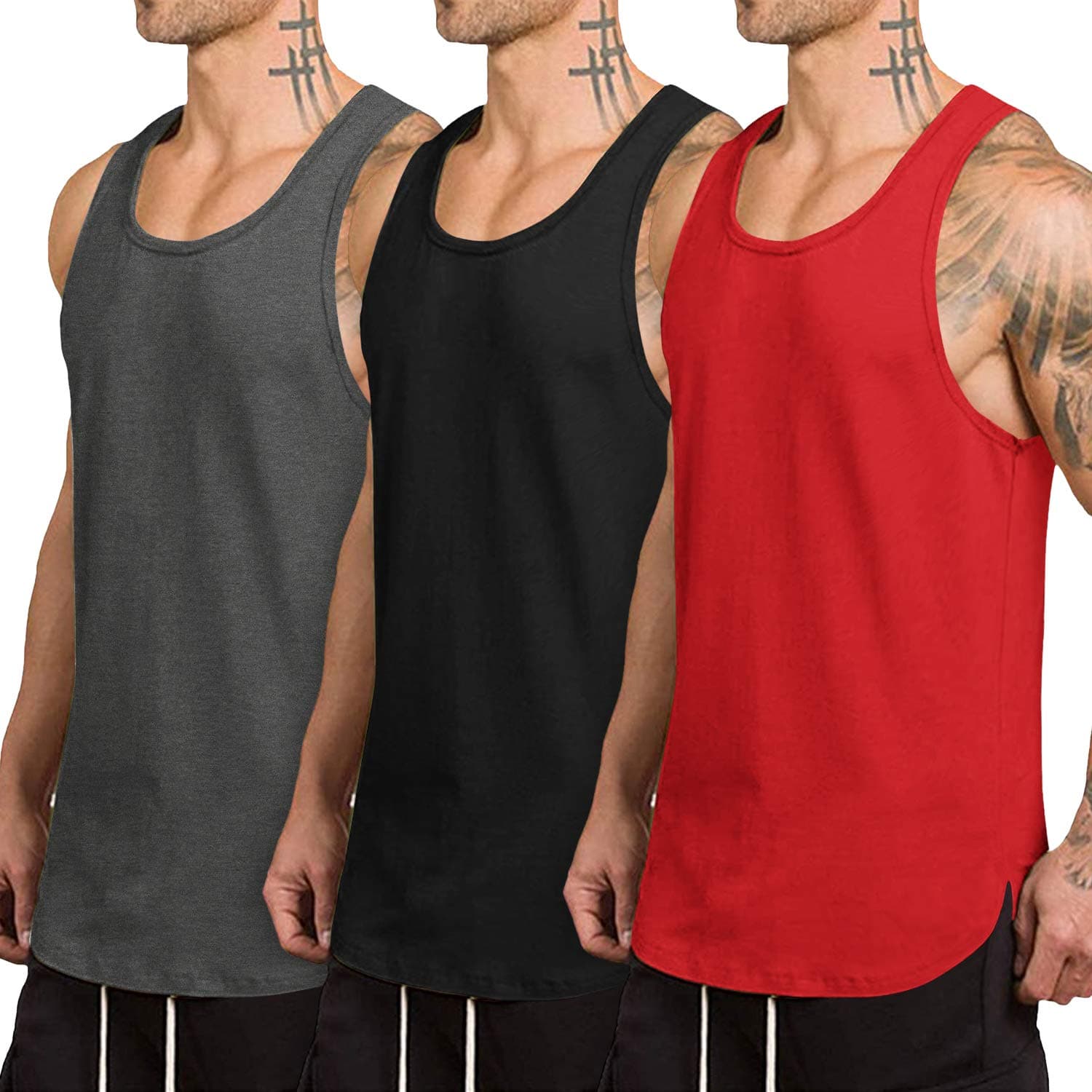 Men's 3 Pack Quick Dry Workout Tank Top Gym Muscle Tee Fitness Bodybuilding Sleeveless T Shirt