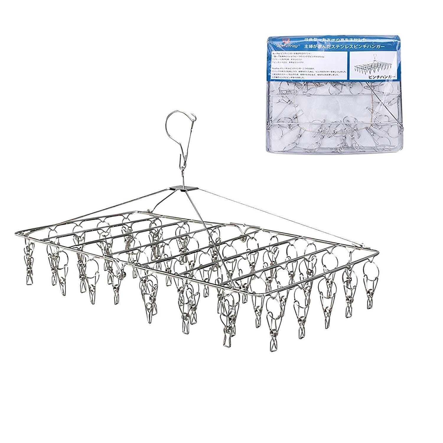 Rosefray Drying Rack with 52 Clips, Baby Hangers ,Folding Stainless Steel Clothes Drying Rack, Sock Drying Hanger, Great for Air Drying Your Buds or Herbs & Flowers