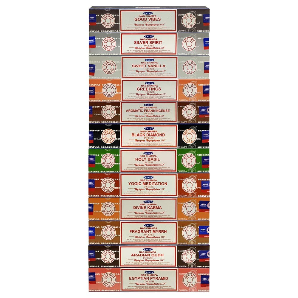 Satya Nag Champa New Launch Fregrances02- Black Diamond, Aromatic Frankincense, Sweet Vanilla, Greetings, Holly Basil, Silver Sprit, Good Vibes, Egyptian Pyramid, Divine Karma, Arabian oudh, Fragrant