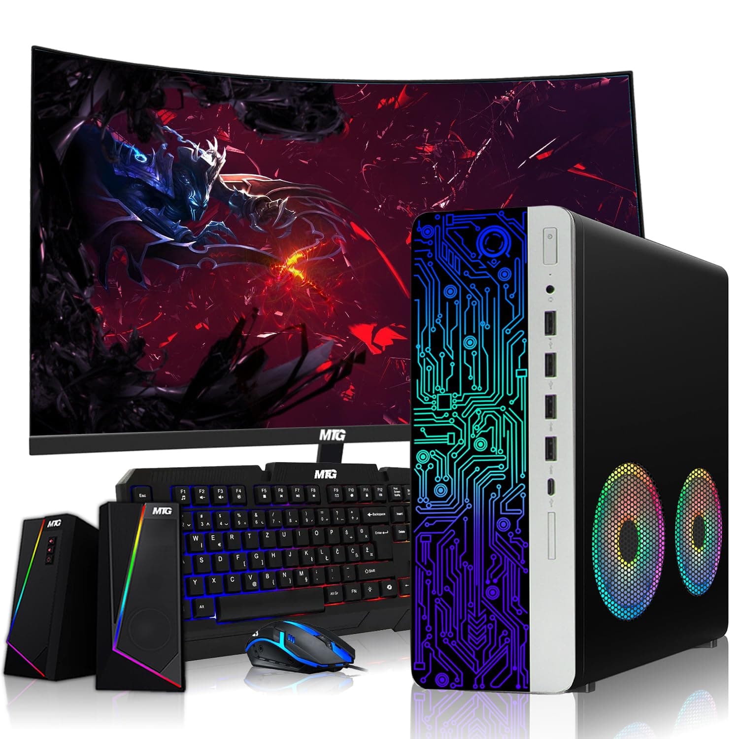 TechMagnet HP G4 Desktop Computer PC AMD Pro A10-9700 R7,16GB RAM,512GB SSD,24 Inch Curved Monitor,RGB Speaker,RGB Keyboard with AI-Enabled Copilot Key,Mouse,2X ARGB Fan WiFi,Windows 11 (Renewed)
