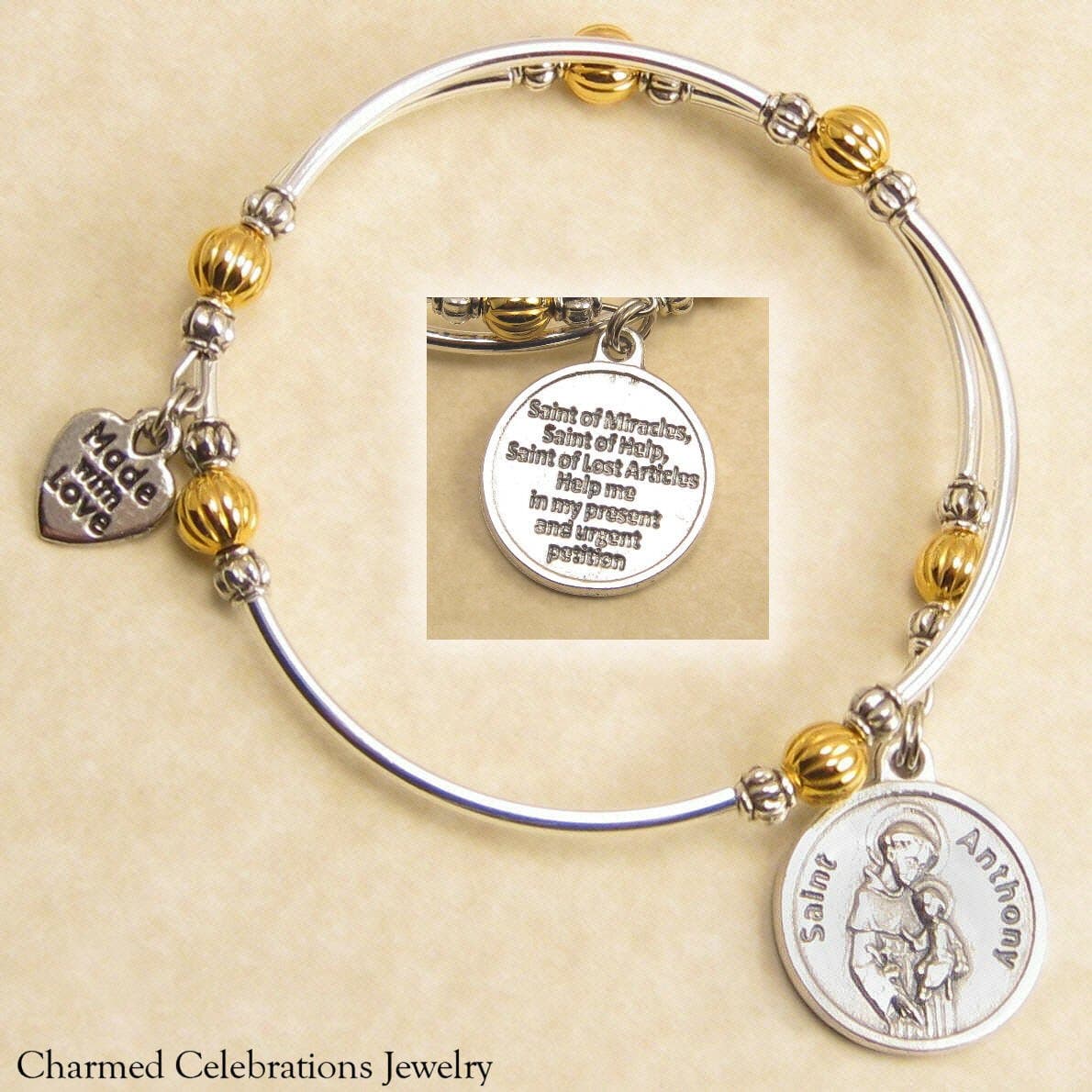 Charmed Celebrations JewelrySt Anthony Wrap Bracelet Handmade Themed Charm Bracelet Jewelry Gift. Gold, Silver or Black Bead Option