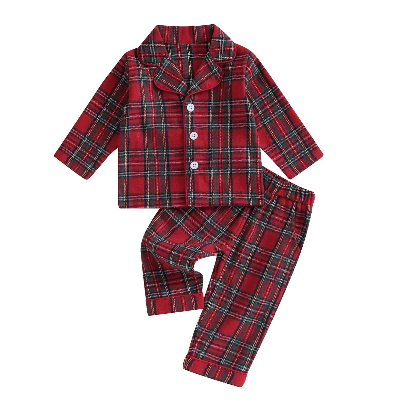 MoccyBabeLeeKids Baby Boy Girl Cotton Pajamas Set PJS Long Sleeve Button Down Sleepwear 2 Piece Tops Pants Nightwear Homewear