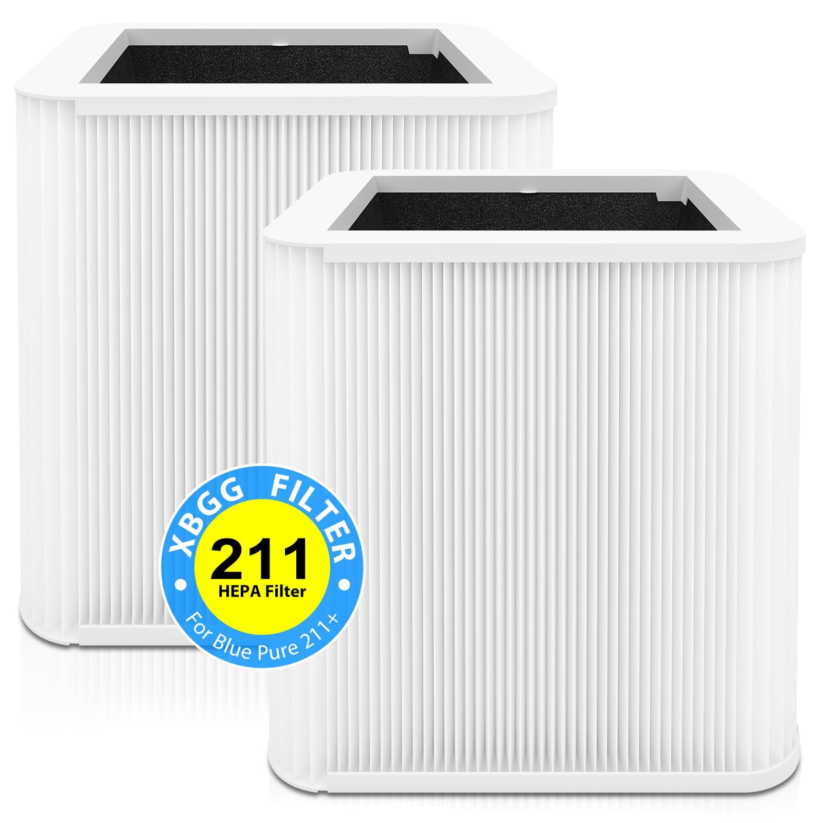 XBGG211+ HEPA Replacement Filter Compatible with Blueair Blue Pure 211 Plus Air Purifier, Foldable Particle H13 Filters with Activated Carbon Replacement Filter, 2 Pack