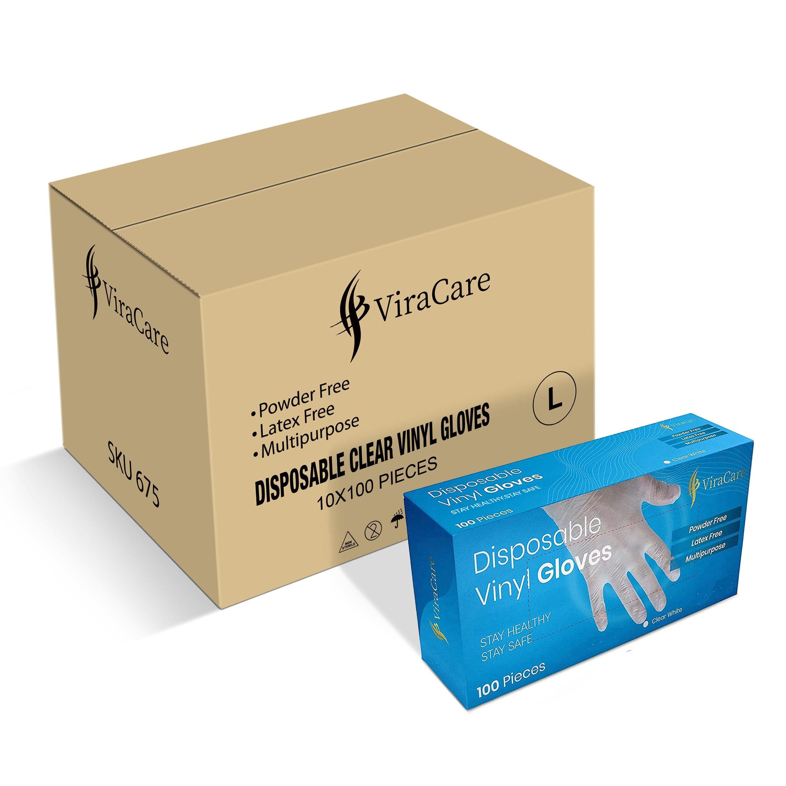 – ViraCare 1000 x Disposable Gloves Large | Vinyl Gloves Disposable | Latex free gloves | Powder Free Gloves | Strong And Non-Sterile | (Large)