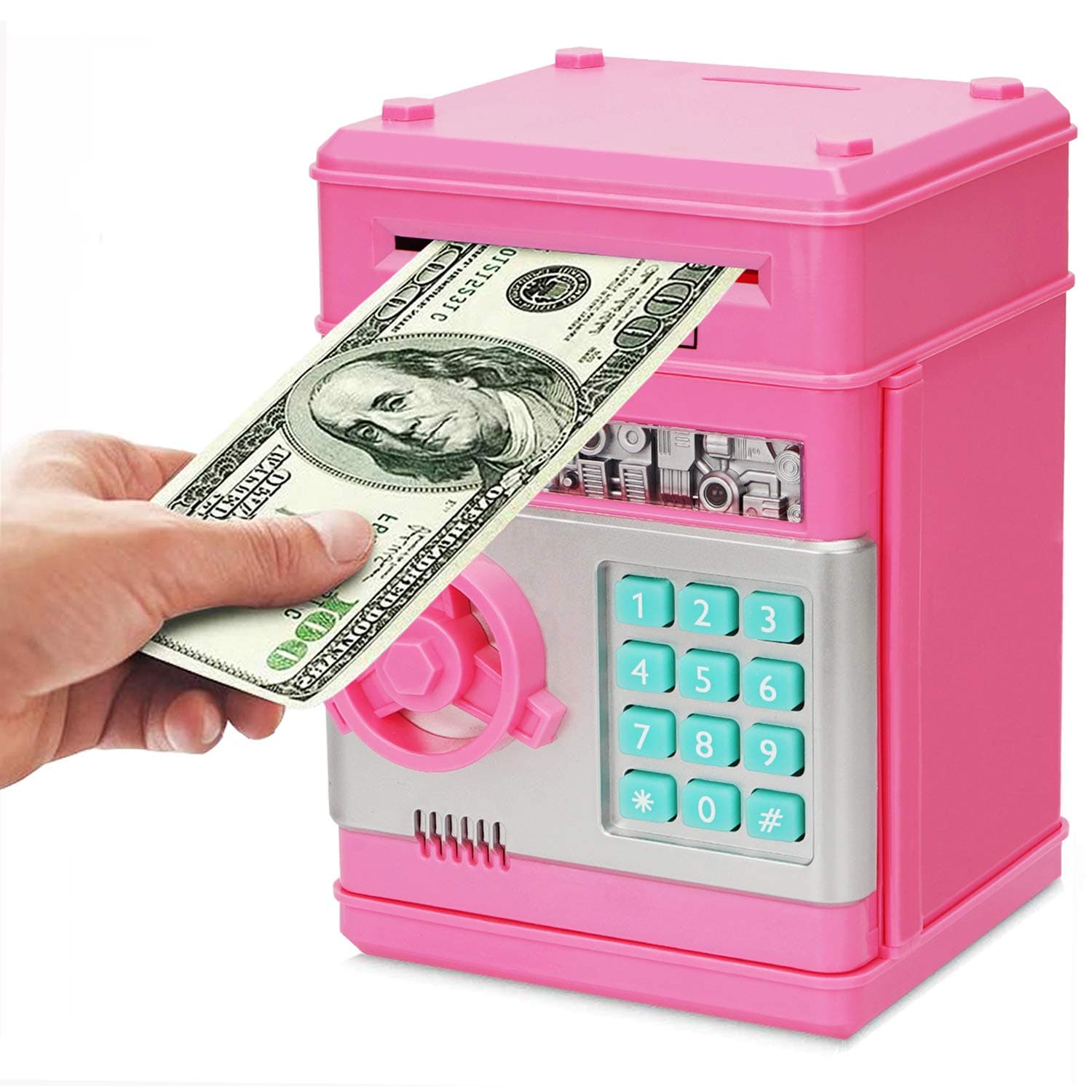 AWH Adevena Electronic Piggy Bank, Mini ATM Password Money Bank Cash Coins Saving Box for Kids, Cartoon Safe Bank Box Perfect Toy Gifts for Boys Girls (Pink)