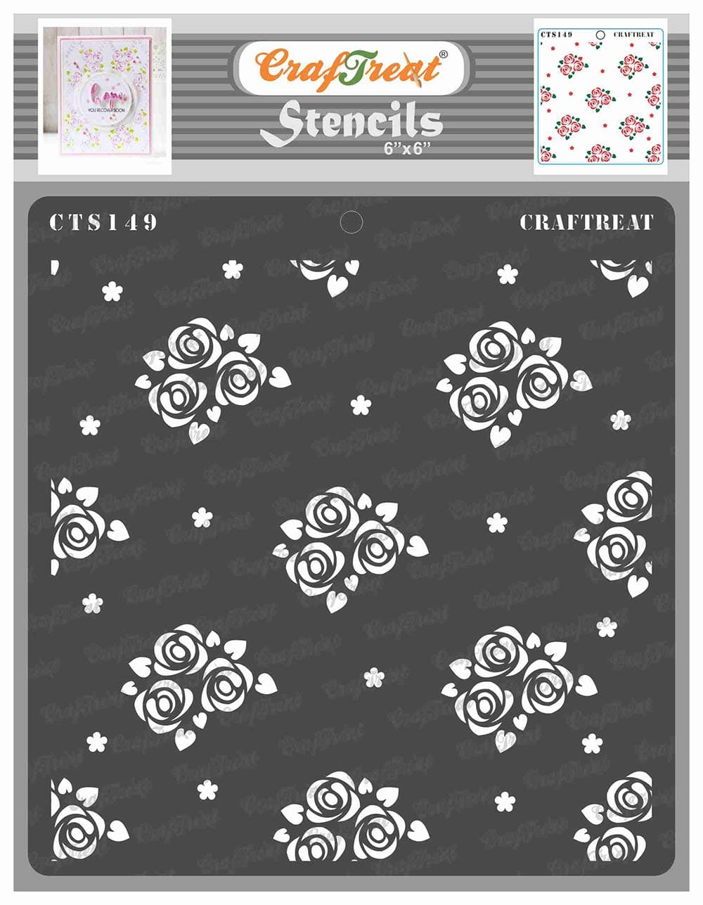 CrafTreat Reusable Rose Stencils for Painting on Wood, Canvas, Paper, Fabric, Floor, Wall and Tile - Mini Rose Background - 6x6 Inches - DIY Art and Craft Stencils for Painting Flowers