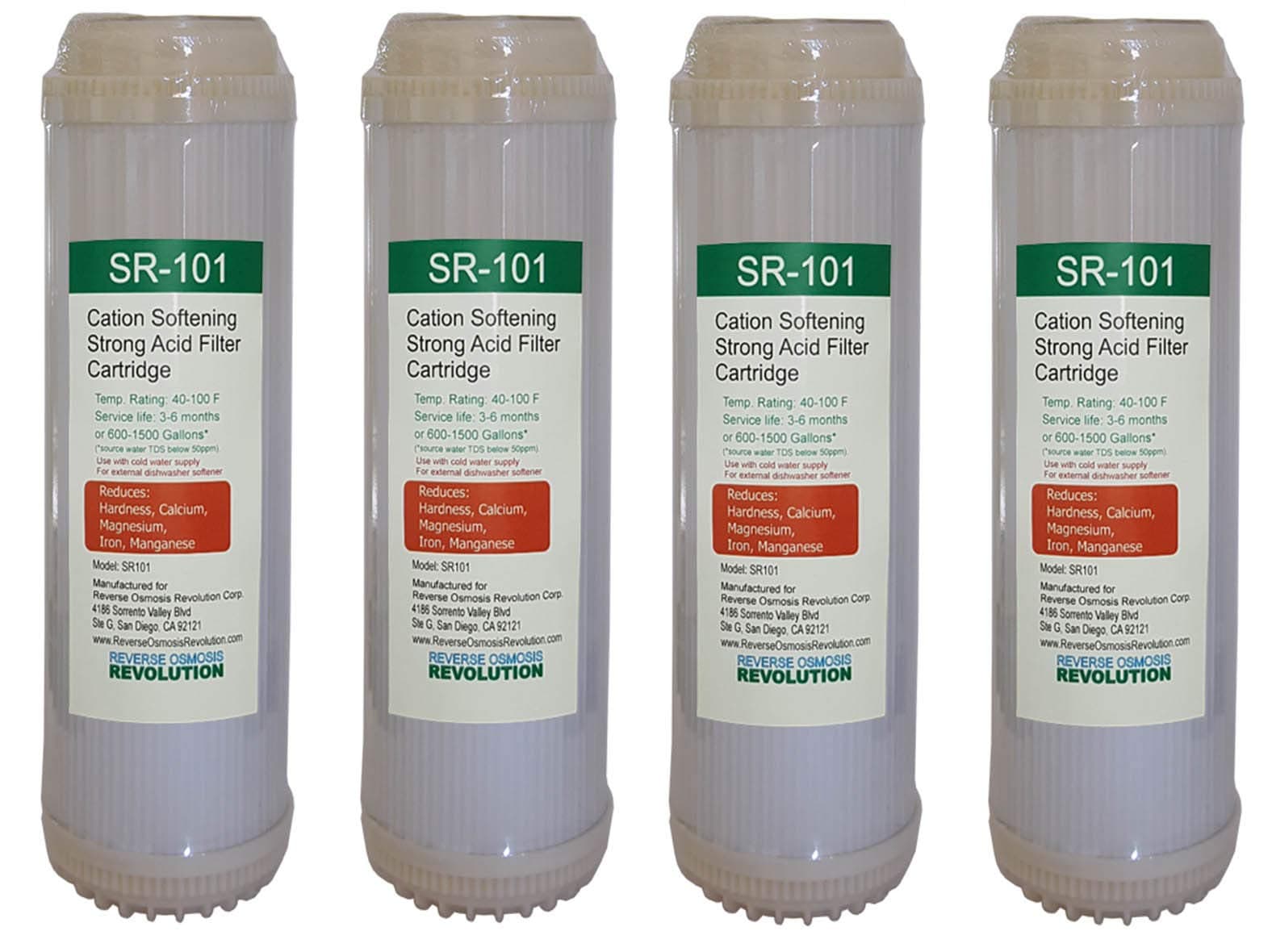 SR101 10"x2.5" Cation Resin Softener Water Filter for Whole House/External Dishwasher Softener/Reverse Osmosis Systems, Qty of 4