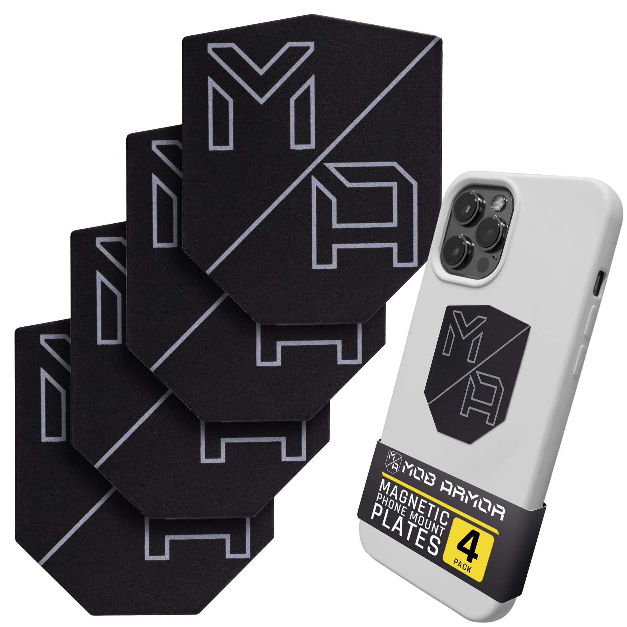 Mob Armor MobNetic Plate - Magnetic Phone Mounting Plate - Compatible with iPhone & Android - 0.02inch Thick for Cars, Trucks, Motorcycles & Extreme Sports - 3M VHB Non-Marking Adhesive (4 Pack)