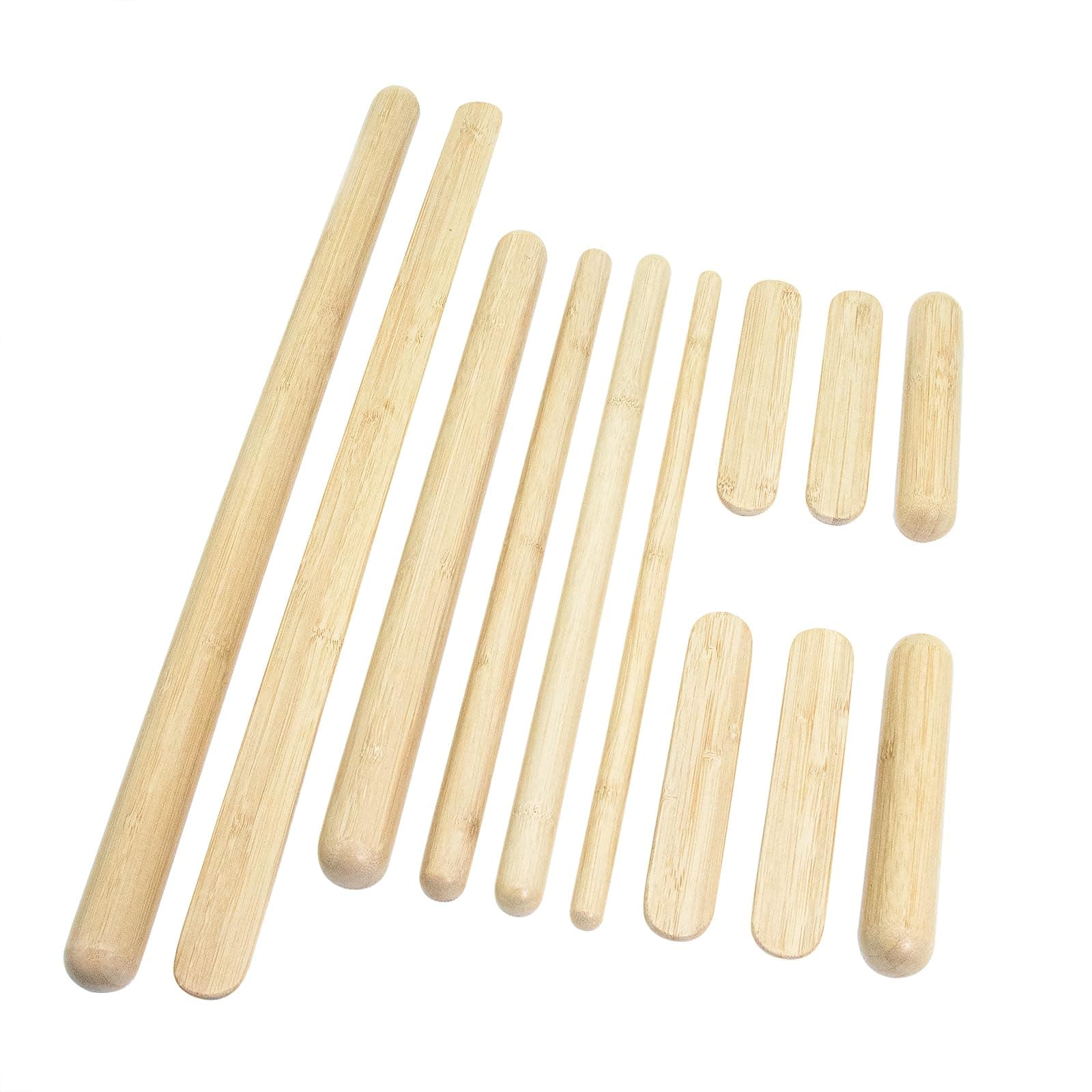 12 PCS Solid Bamboo Massage Stick Sets Warm Bamboo Therapy Massage Tools for Full Body Use at Home/Professional Massage Studio